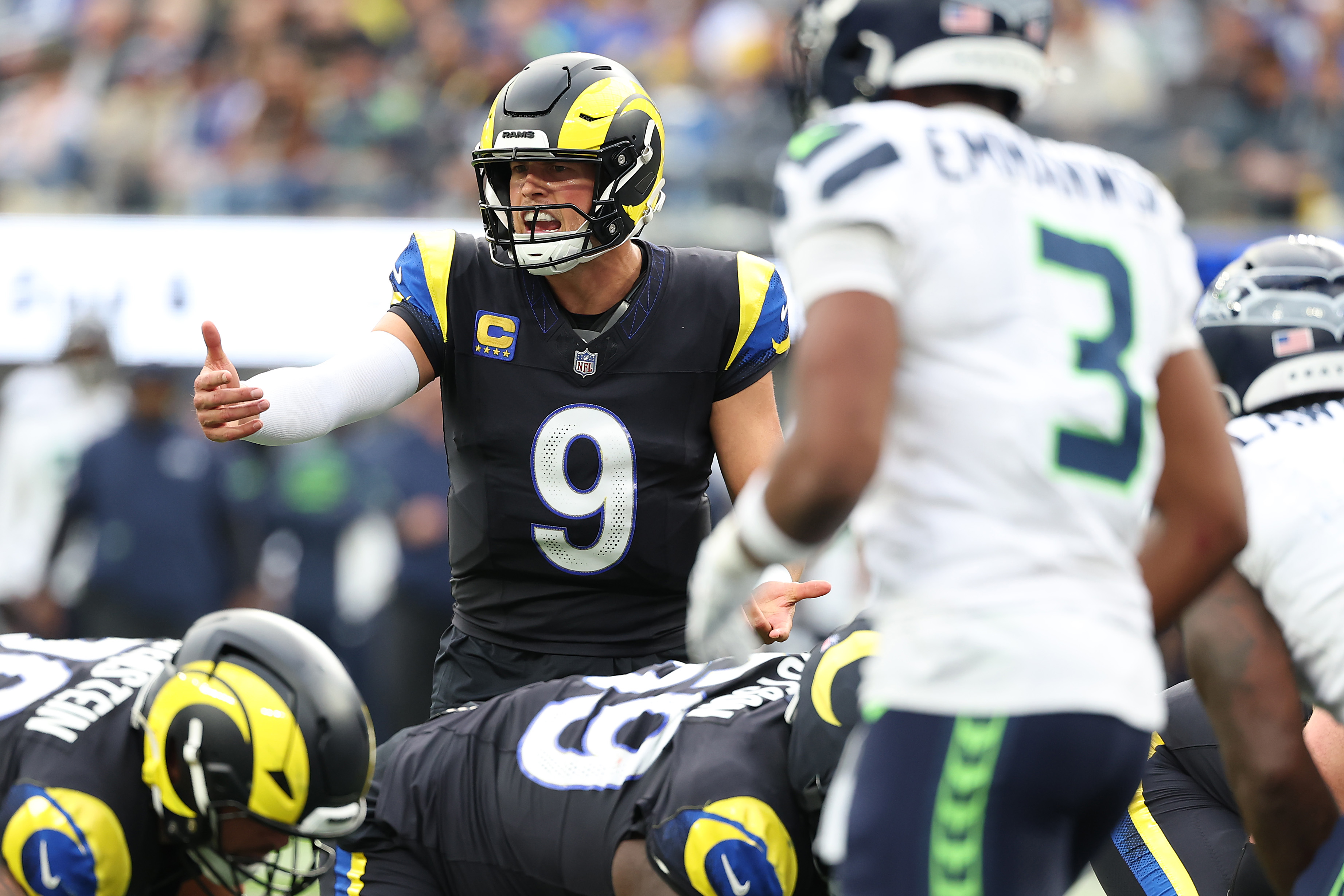 Matthew Stafford and the Rams beat the Seahawks in the first meeting between the teams this season. (Photo by Sean M. Haffey/Getty Images)