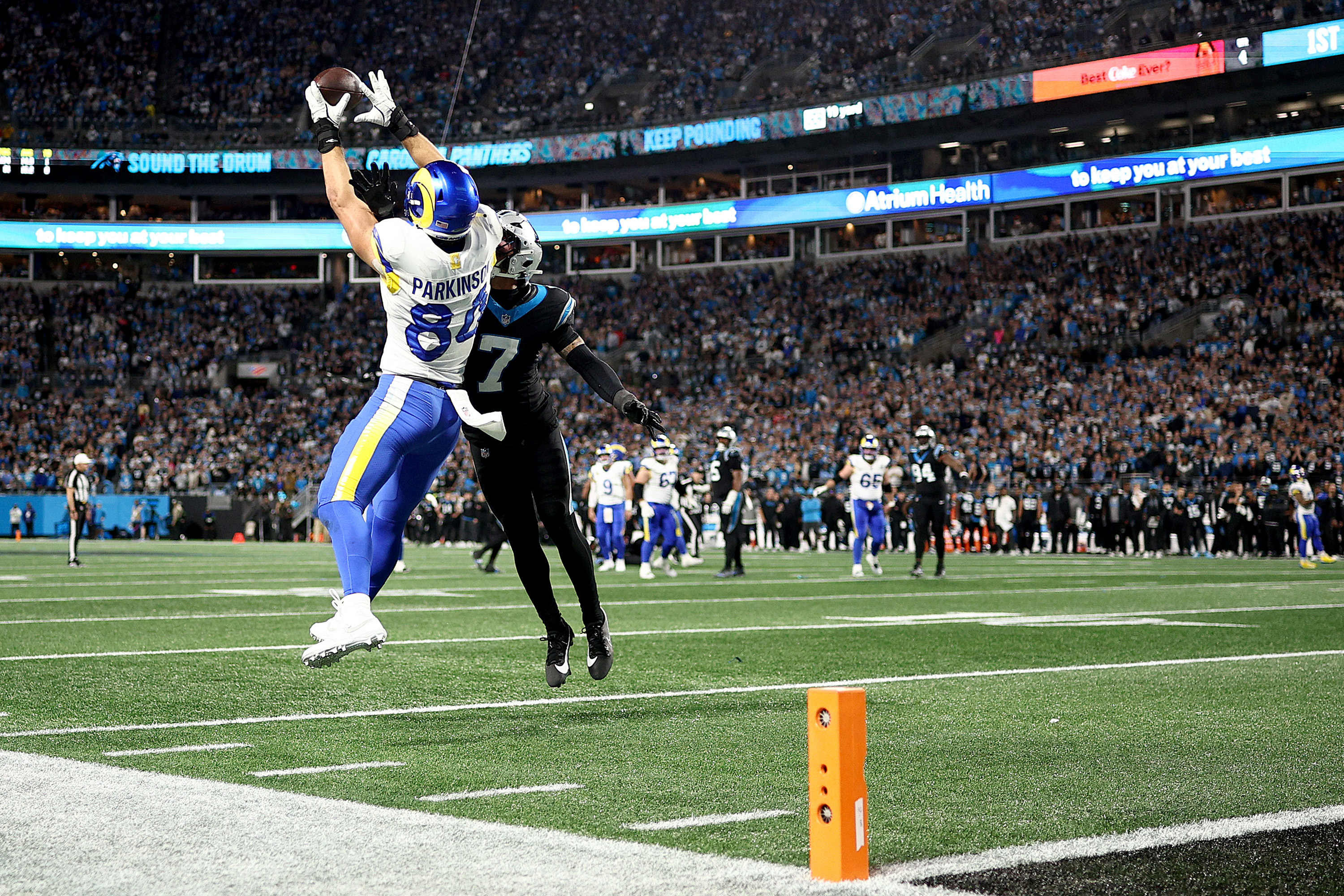 Colby Parkinson catches Matthew Stafford game-winning touchdown Rams Panthers Wild Card 2026