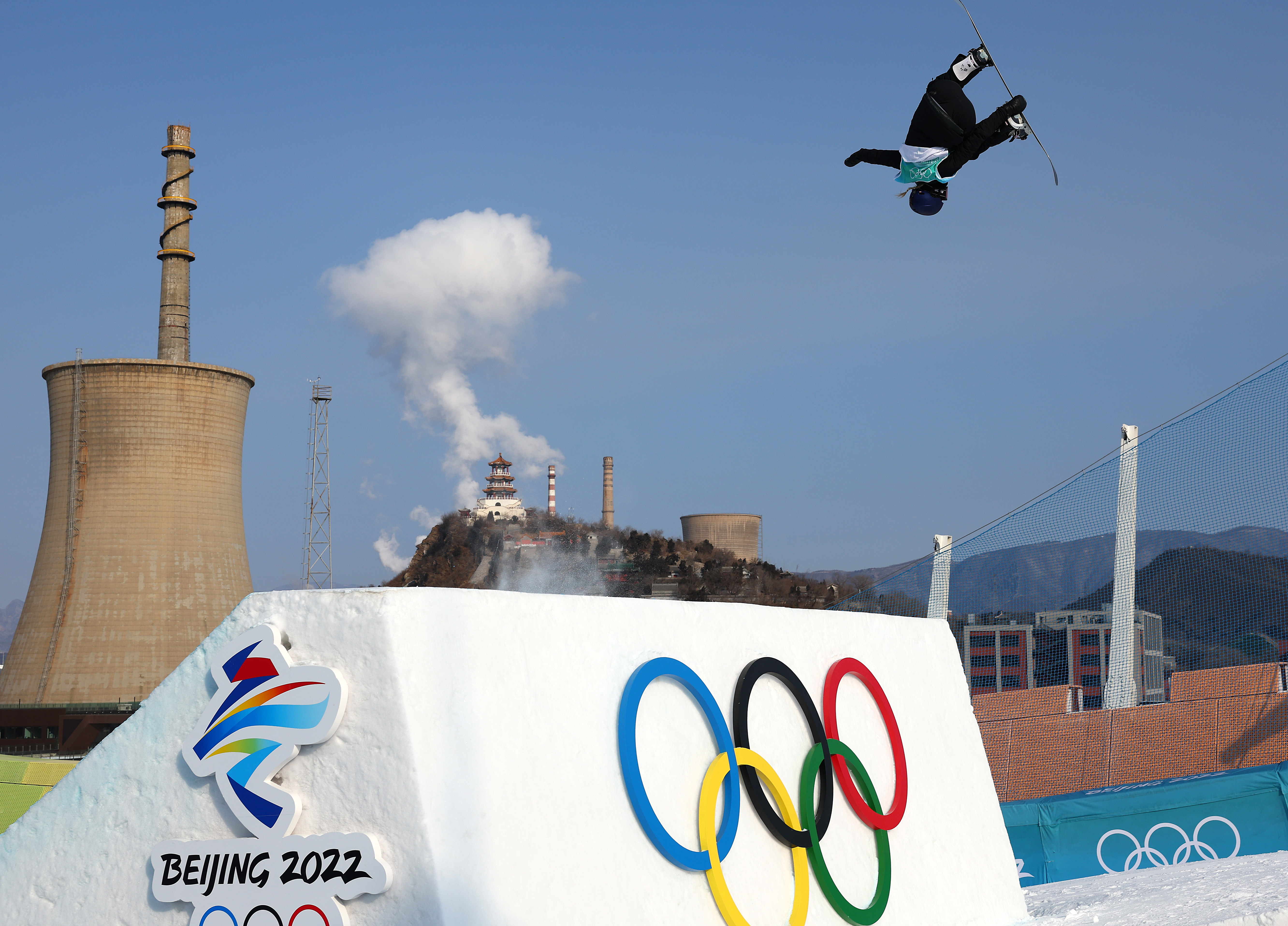 BEIJING, CHINA - FEBRUARY 15: Anna Gasser of Team Austria performs a trick during the Women's Snowboard Big Air final on Day 11 of the Beijing Winter Olympics at Big Air Shougang on February 15, 2022 in Beijing, China. (Photo by Elsa/Getty Images)