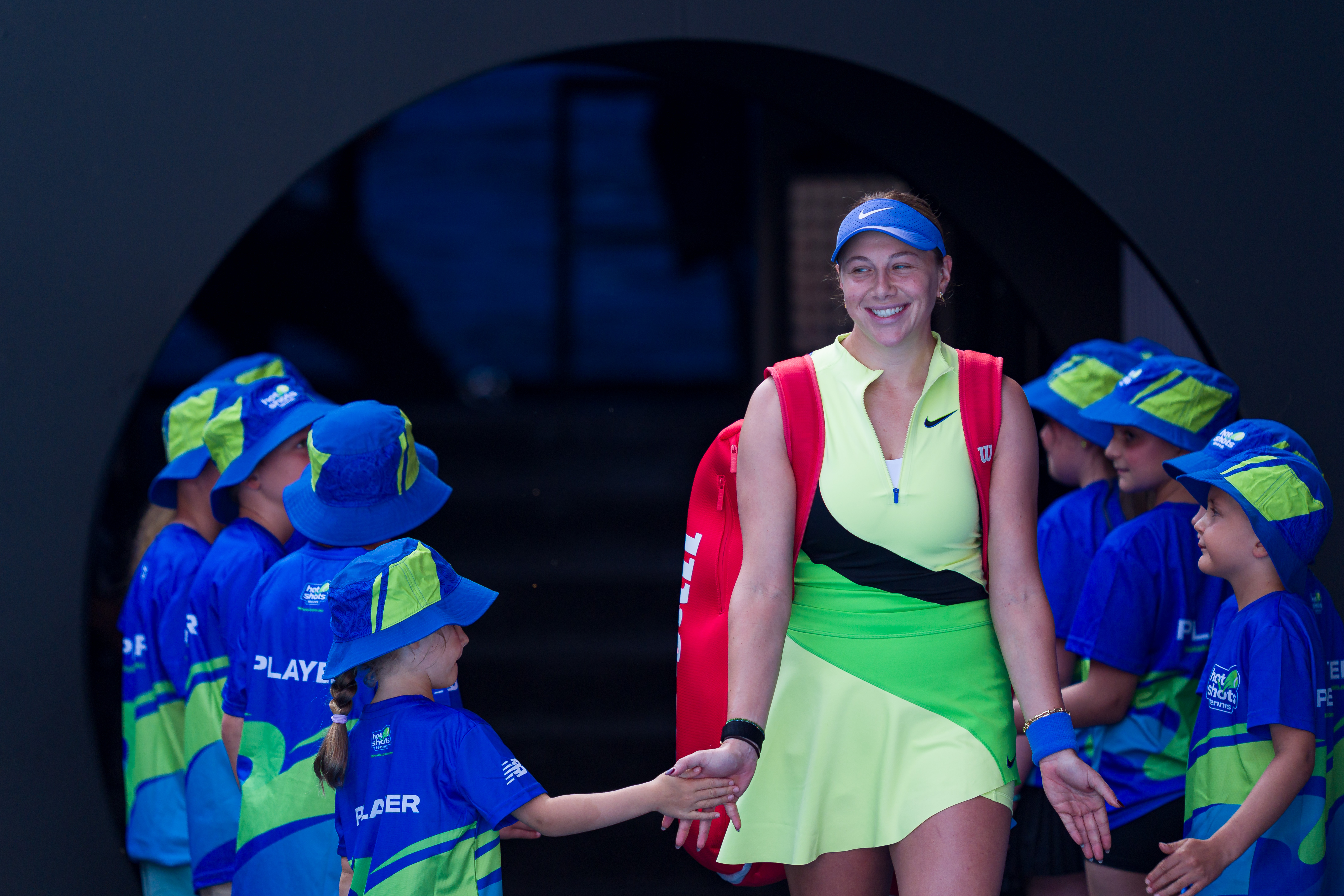 MELBOURNE, AUSTRALIA - JANUARY 14: Amanda Anisimova of the United States enters the arena ahead of her opening week showdown match against McCartney Kessler of the United States ahead of the 2026 Australian Open at Melbourne Park on January 14, 2026 in Melbourne, Australia. (Photo by Andy Cheung/Getty Images)
