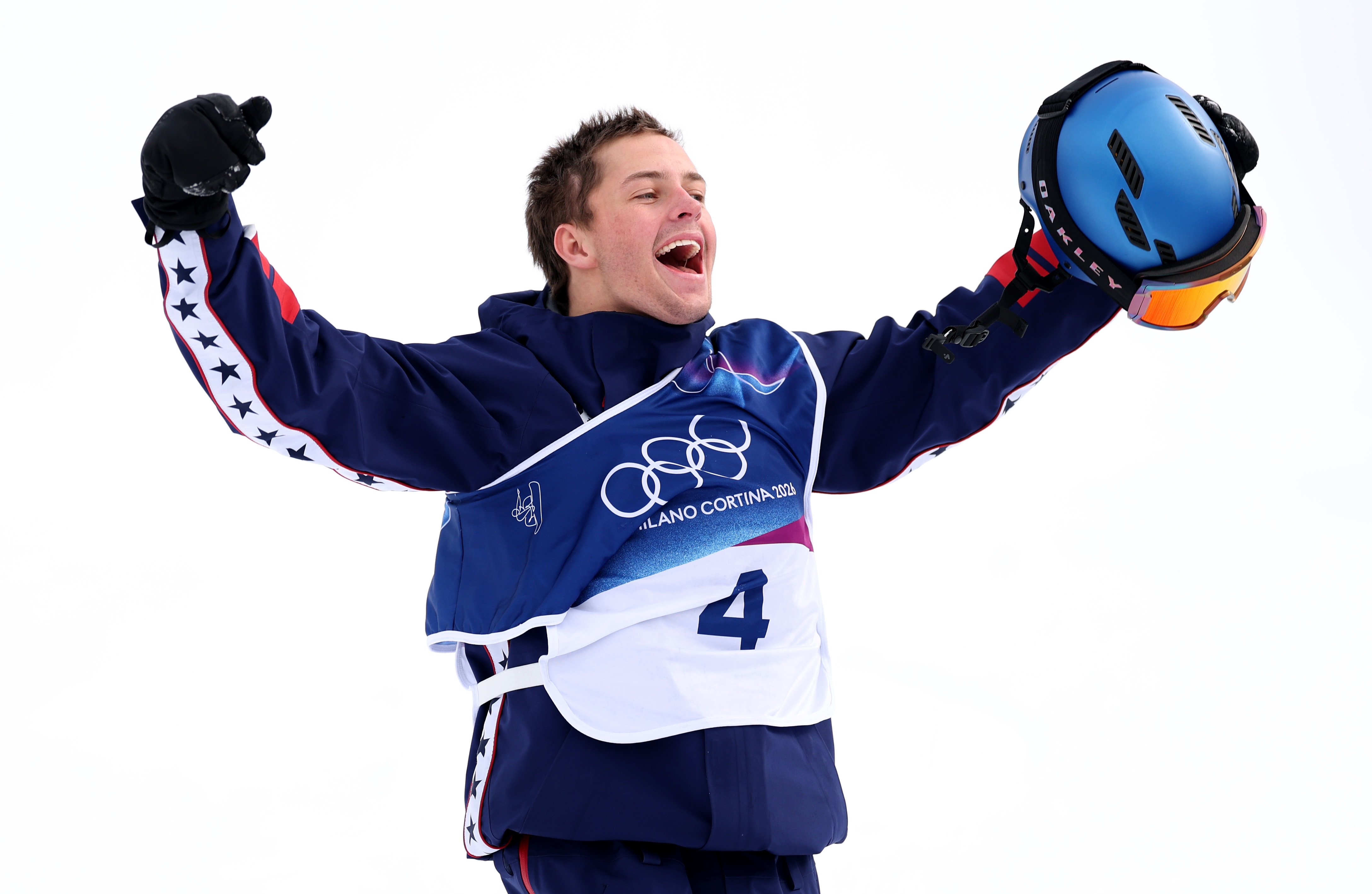 LIVIGNO, ITALY - FEBRUARY 18: Bronze medalist Jake Canter of Team United States celebrates after competing in the Men's Slopestyle Final on day twelve of the Milano Cortina 2026 Winter Olympic games at Livigno Snow Park on February 18, 2026 in Livigno, Italy. (Photo by Michael Reaves/Getty Images)