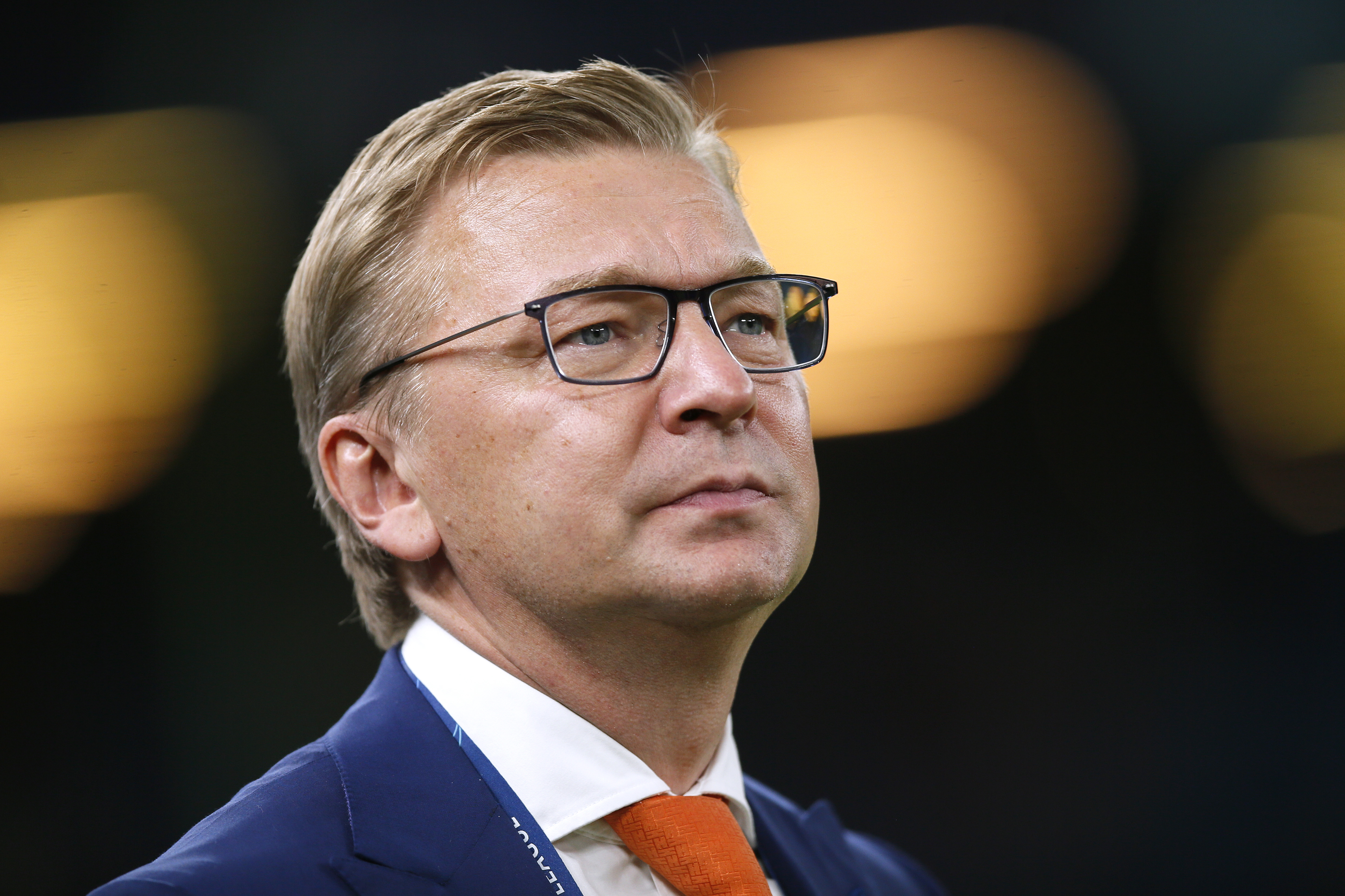 HAMBURG, GERMANY - SEPTEMBER 19: Serhyi Palkin, CEO of Shakhtar Donetsk, looks on prior to the UEFA Champions League Group H match between FC Shakhtar Donetsk and FC Porto at Volksparkstadion on September 19, 2023 in Hamburg, Germany. (Photo by Selim Sudheimer/Getty Images)