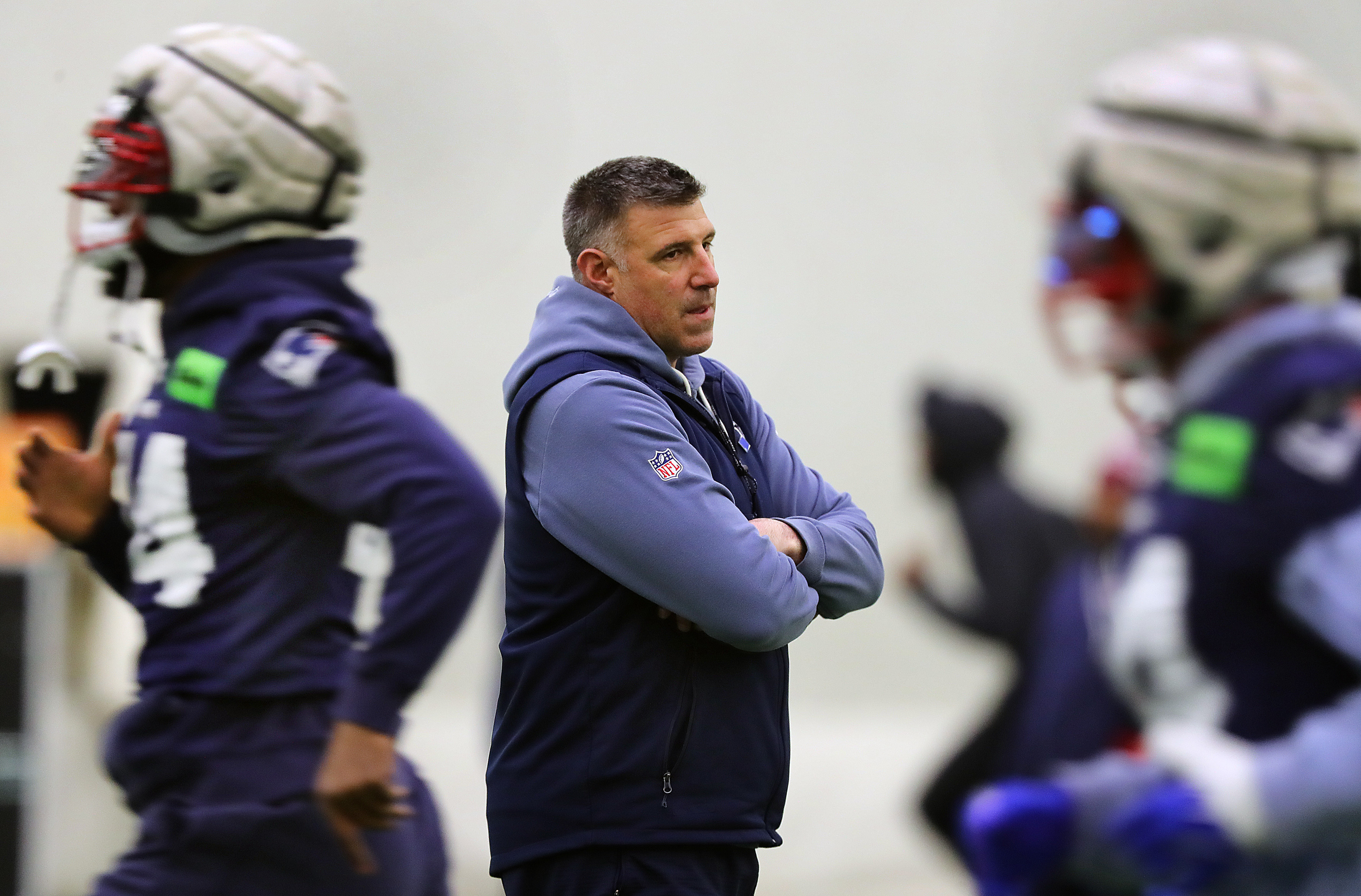 Foxborough, MA - January 21: New England Patriots head coach Mike Vrabel at practice on January 21, 2026. (Photo by John Tlumacki/The Boston Globe via Getty Images)