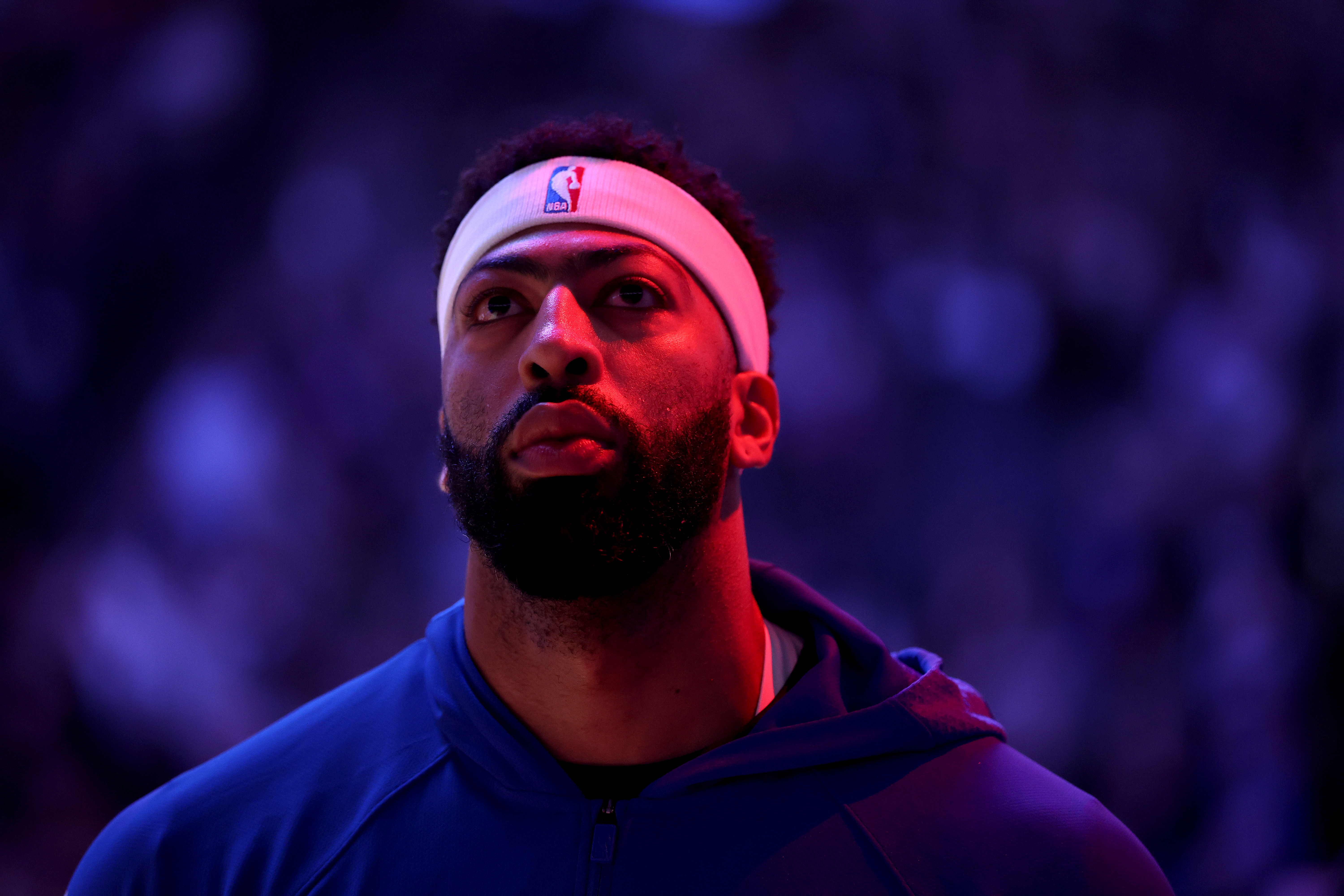 SACRAMENTO, CALIFORNIA - JANUARY 06: Anthony Davis #3 of the Dallas Mavericks stands for the national anthem before their game against the Sacramento Kings at Golden 1 Center on January 06, 2026 in Sacramento, California. NOTE TO USER: User expressly acknowledges and agrees that, by downloading and/or using this photograph, user is consenting to the terms and conditions of the Getty Images License Agreement. (Photo by Ezra Shaw/Getty Images)