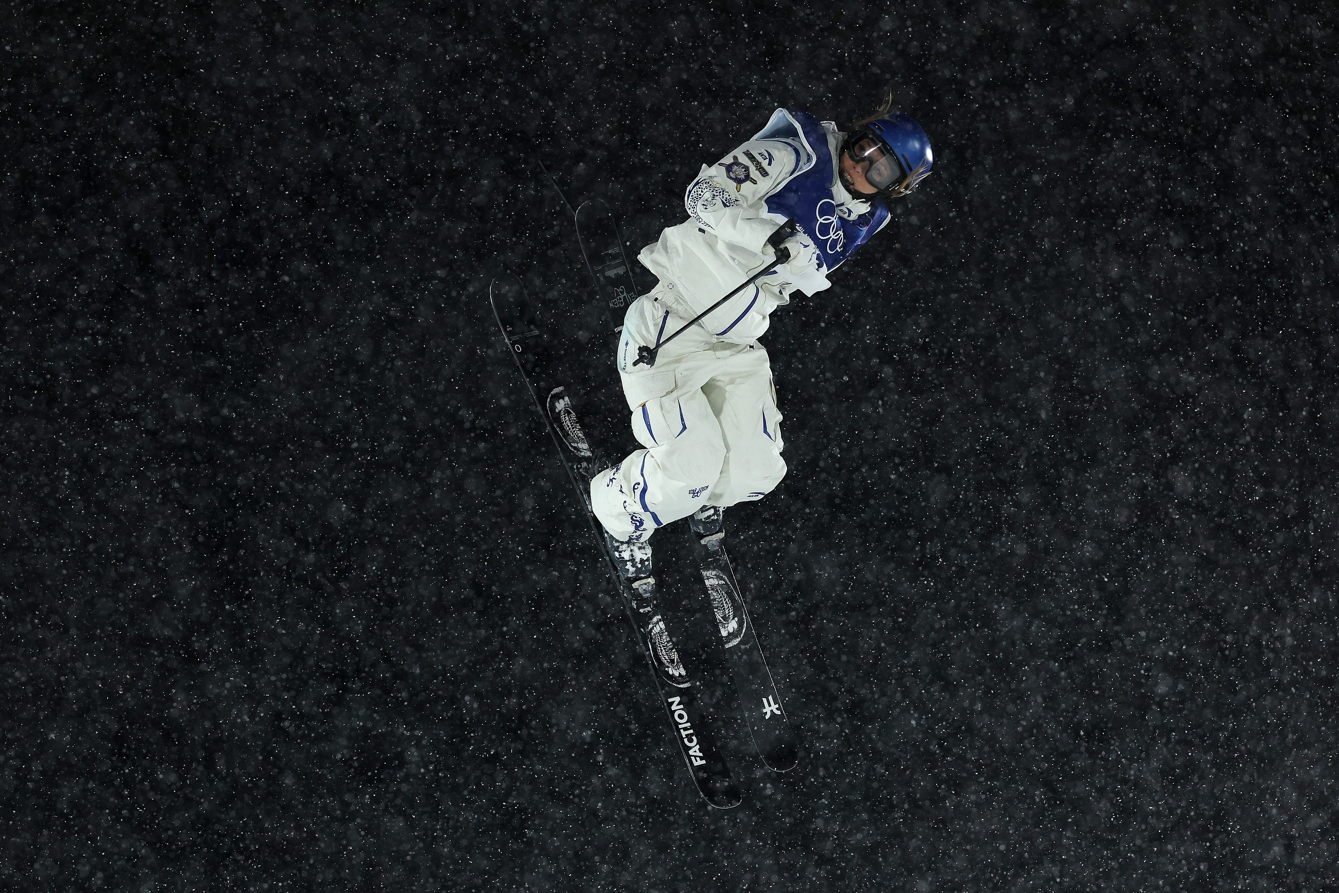 LIVIGNO, ITALY - FEBRUARY 16: Ailing Eileen Gu of Team People's Republic of China competes in run one of the Women's Freeski Big Air Final on day ten of the Milano Cortina 2026 Winter Olympic games at Livigno Snow Park on February 16, 2026 in Livigno, Italy. (Photo by Patrick Smith/Getty Images)