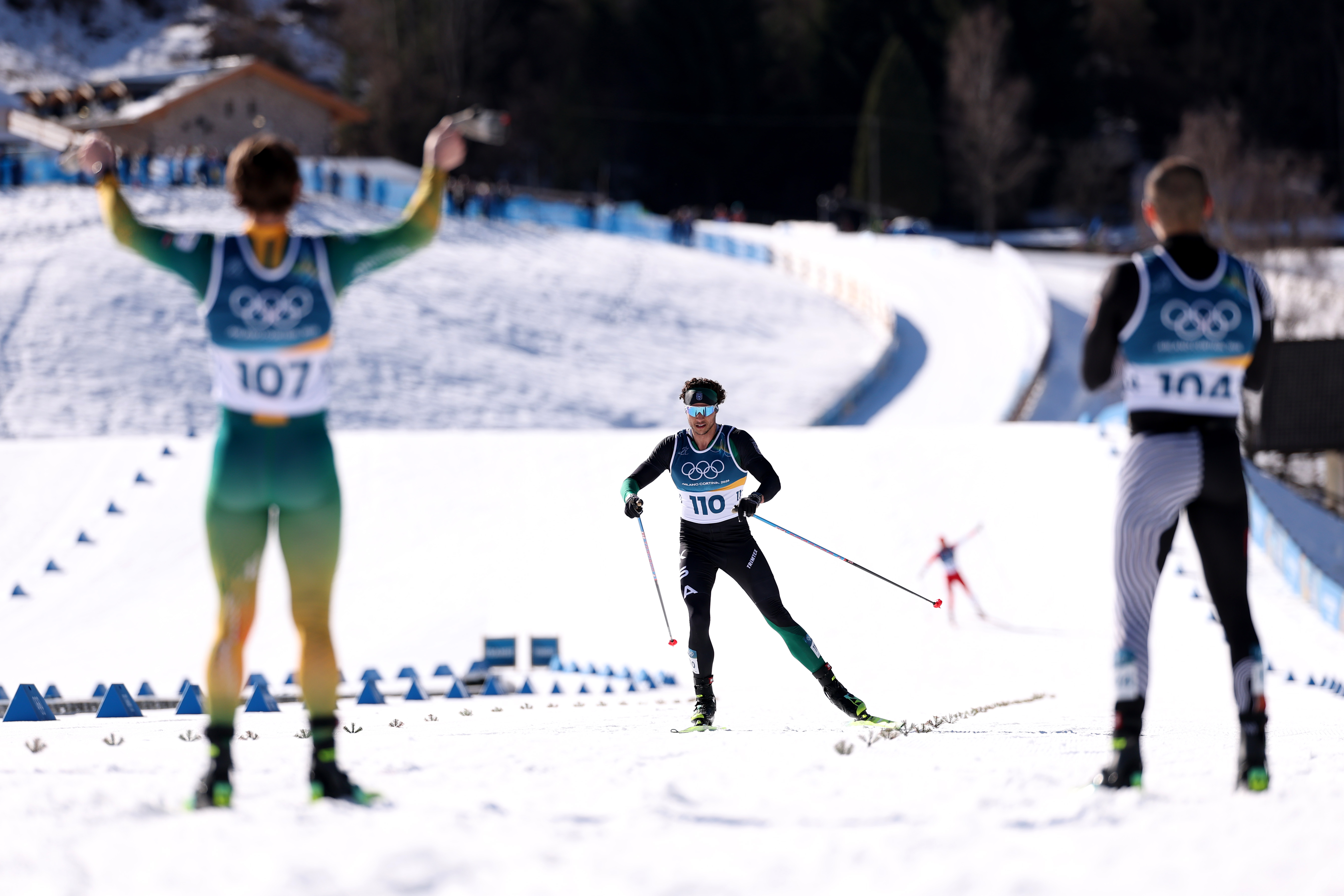VAL DI FIEMME, ITALY - FEBRUARY 13: Rakan Alireza of Team Saudi Arabia approaches the finish line in the Men's 10km Interval Start Free on day seven of the Milano Cortina 2026 Winter Olympic games at Tesero Cross-Country Skiing Stadium on February 13, 2026 in Val di Fiemme, Italy. (Photo by Lars Baron/Getty Images)