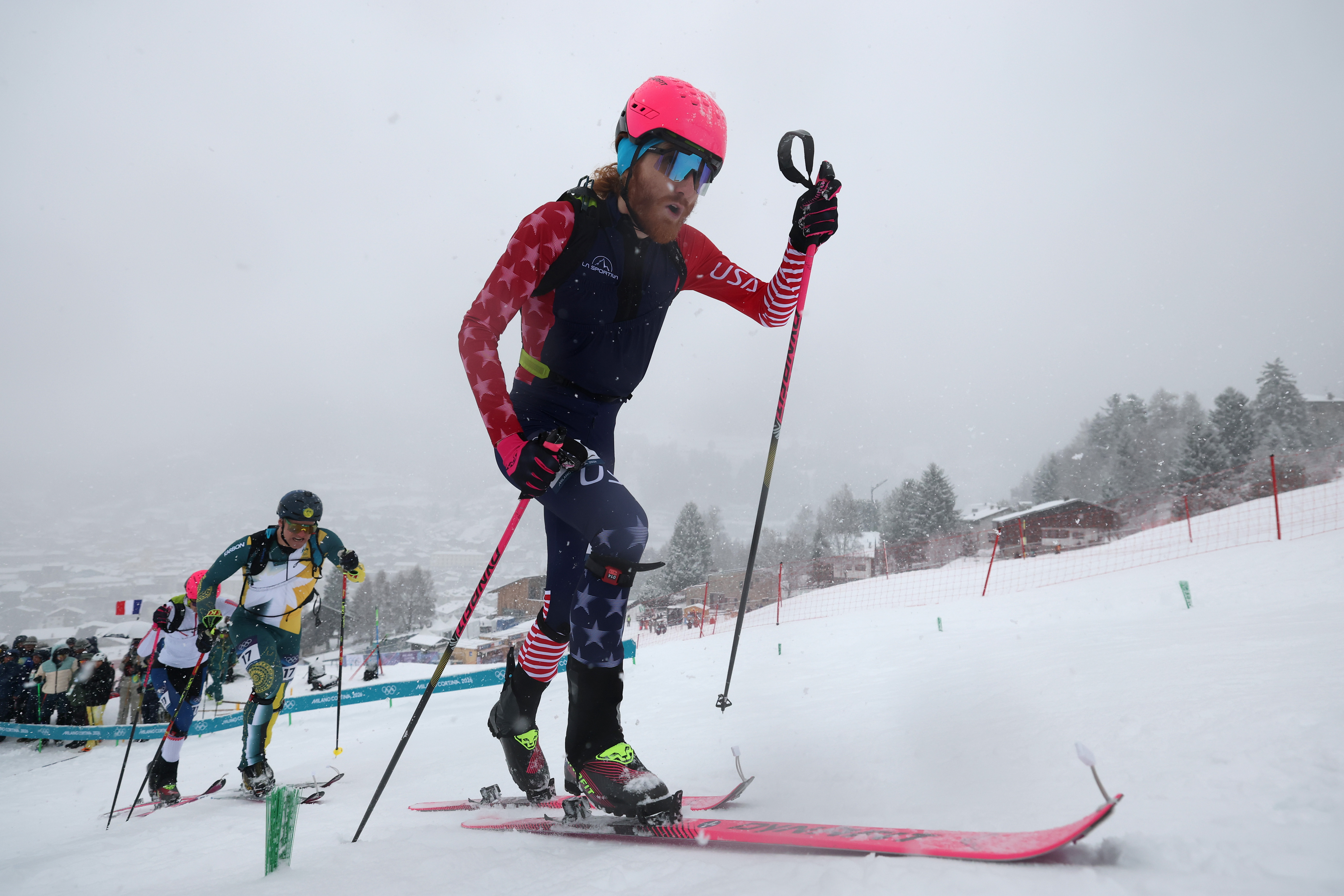 BORMIO, ITALY - FEBRUARY 19: Cameron Smith of Team United States competes during heat 2 of the Ski Mountaineering Men's Sprint on day thirteen of the Milano Cortina 2026 Winter Olympic games at Stelvio Alpine Skiing Centre on February 19, 2026 in Bormio, Italy. (Photo by Dustin Satloff/Getty Images)