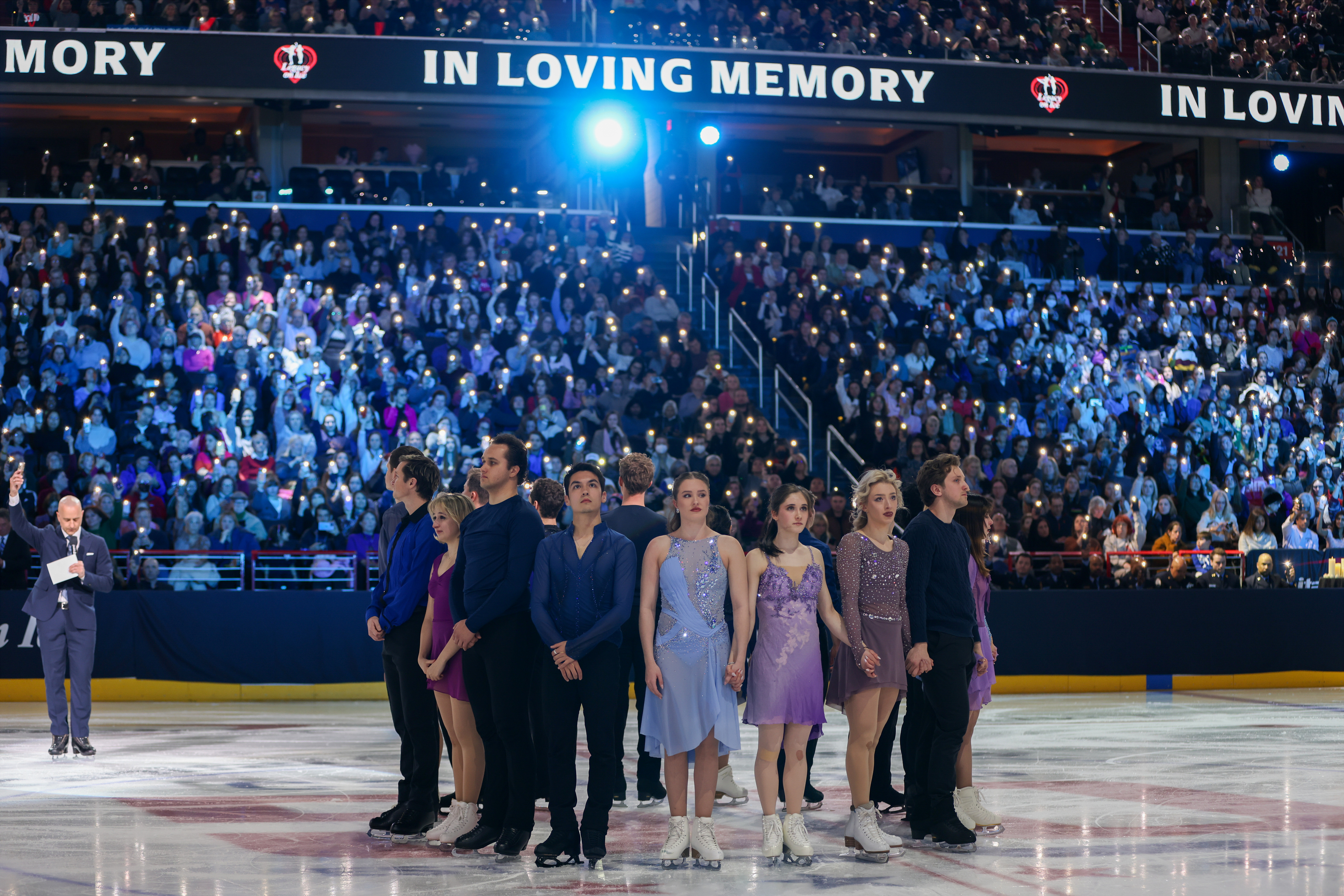 Members of the skating community gathered in Washington D.C., on March 2, 2025, to pay tribute to those lost onboard Flight 5342. (Roger Wimmer/ISI Photos/Getty Images)