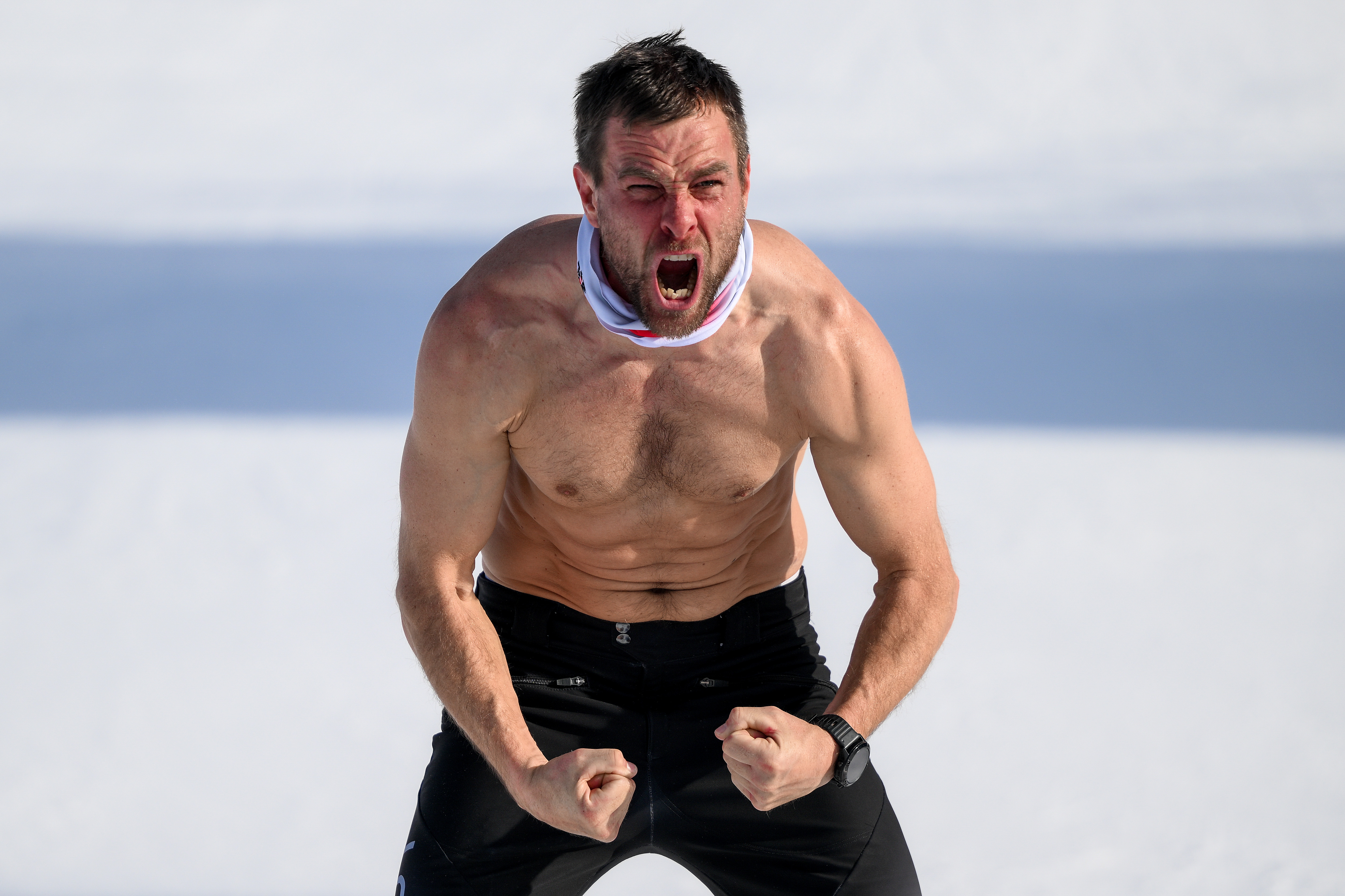 LIVIGNO, ITALY - FEBRUARY 08: Gold medalist Benjamin Karl of Team Austria celebrates after winning the Men’s Parallel Giant Slalom Big Final on day two of the Milano Cortina 2026 Winter Olympic games at Livigno Snow Park on February 08, 2026 in Livigno, Italy. (Photo by David Ramos/Getty Images)