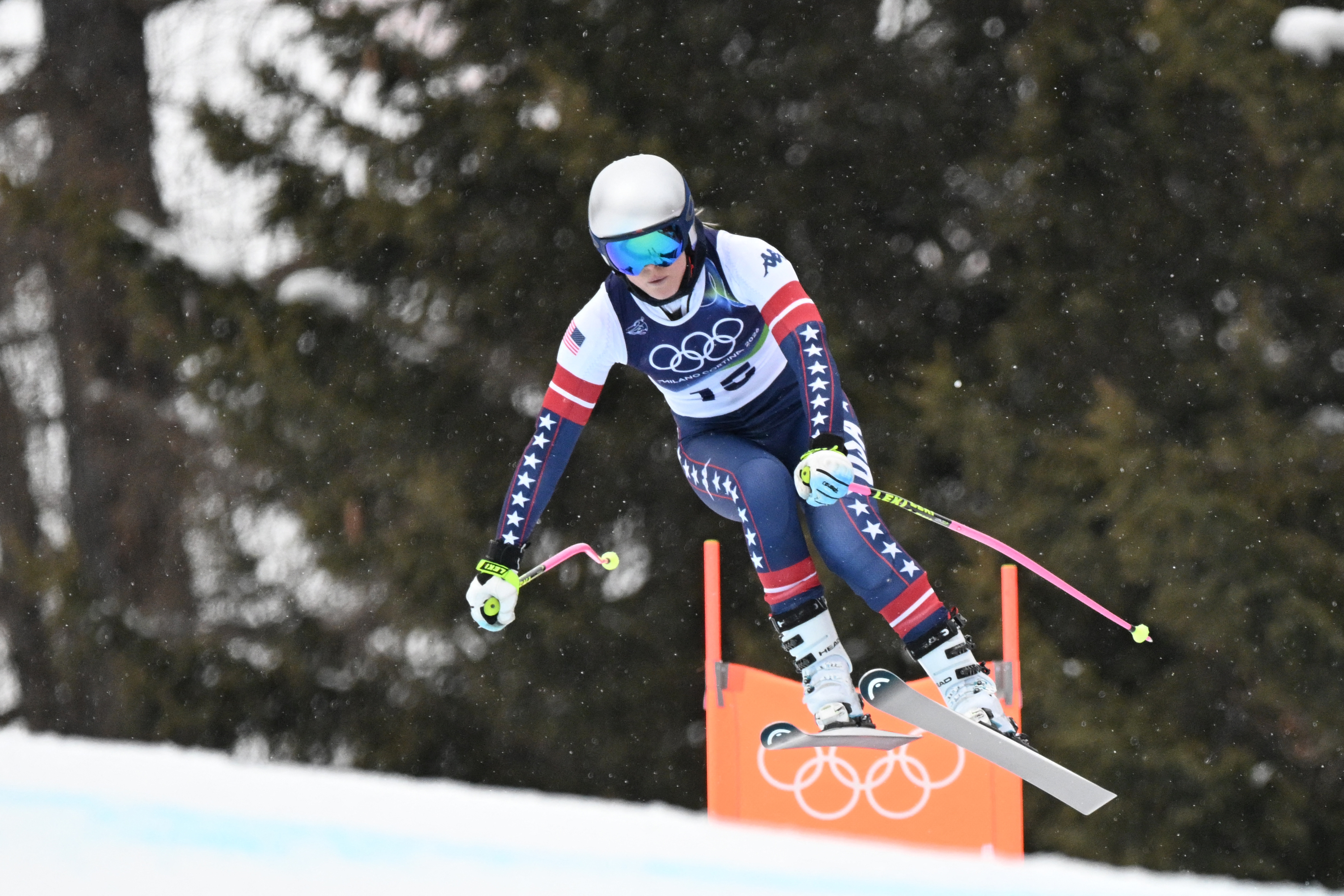 US' Lindsey Vonn takes part of an official training for the women's downhill event during the Milano Cortina 2026 Winter Olympic Games at the Tofane Alpine Skiing Centre in Cortina d'Ampezzo on February 7, 2026. (Photo by François-Xavier MARIT / AFP via Getty Images)
