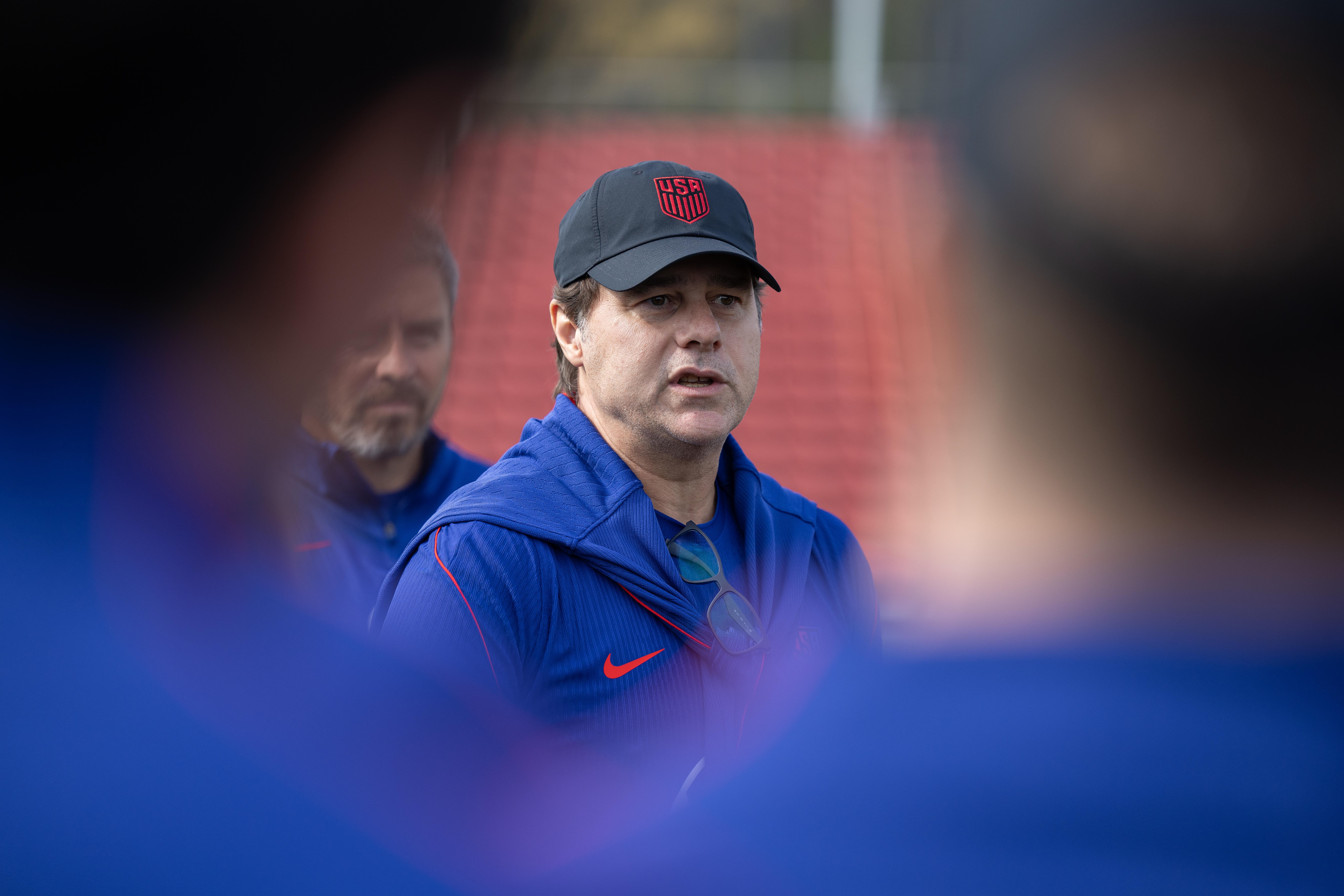 MARIETTA, GEORGIA - MARCH 23: Head Coach Mauricio Pochettino of the United States Speaking to players during the USMNT training at Children's Healthcare of Atlanta Training Ground on March 23, 2026 in Marietta, Georgia. (Photo by John Dorton/ISI Photos/USSF/Getty Images)
