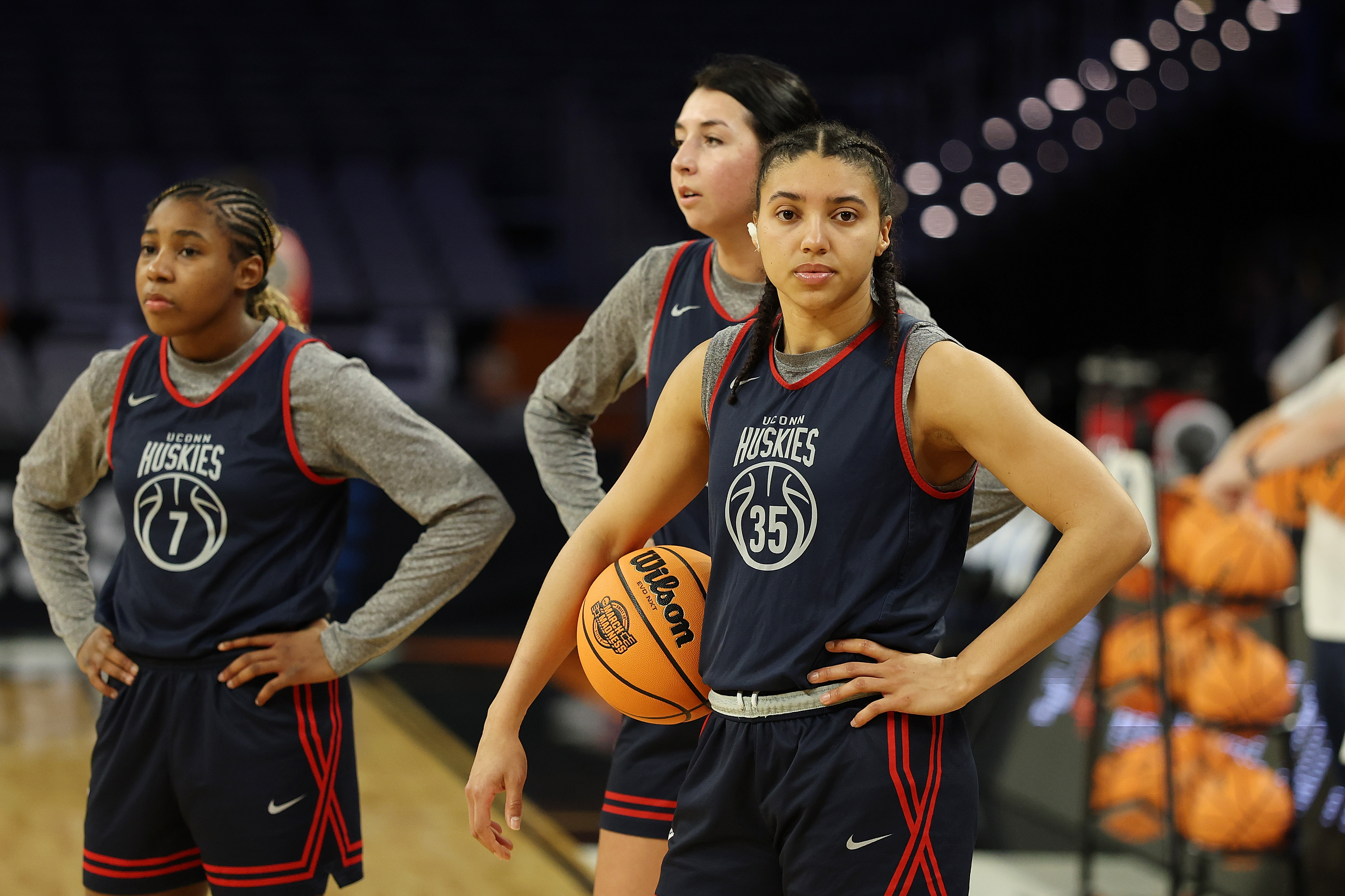 FORT WORTH, TEXAS - MARCH 26: Azzi Fudd #35 of the UConn Huskies participates in a practice session ahead of the NCAA Women's Sweet Sixteen at Dickies Arena on March 26, 2026 in Fort Worth, Texas. (Photo by Stacy Revere/Getty Images)