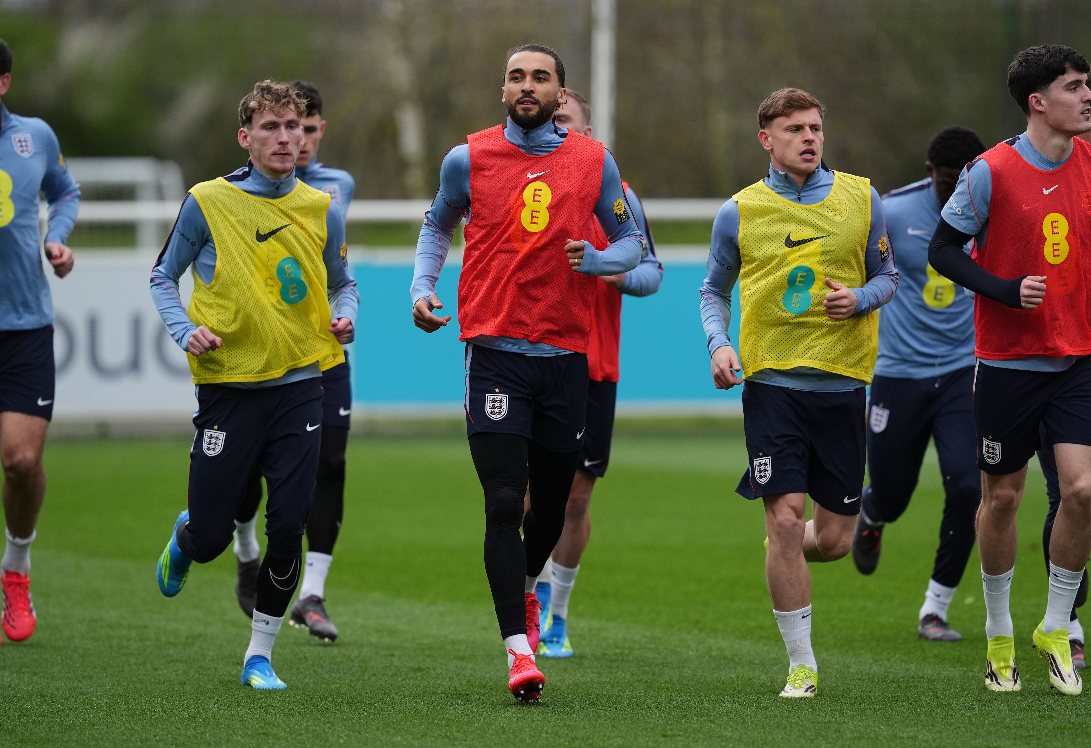 England's Dominic Calvert-Lewin during a training session in Burton upon Trent, England, Tuesday March 24, 2026. (Martin Rickett/PA via AP)