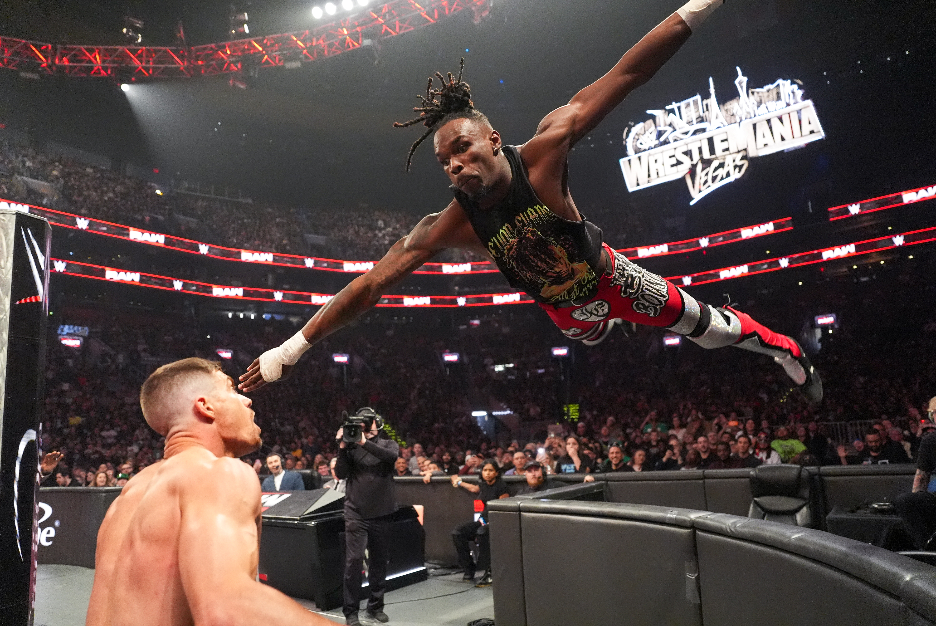 BOSTON, MASSACHUSETTS - MARCH 23: Je'Von Evans in action against Grayson Waller during Monday Night RAW at TD Garden on March 23, 2026 in Boston, Massachusetts.  (Photo by Rich Freeda/WWE via Getty Images)