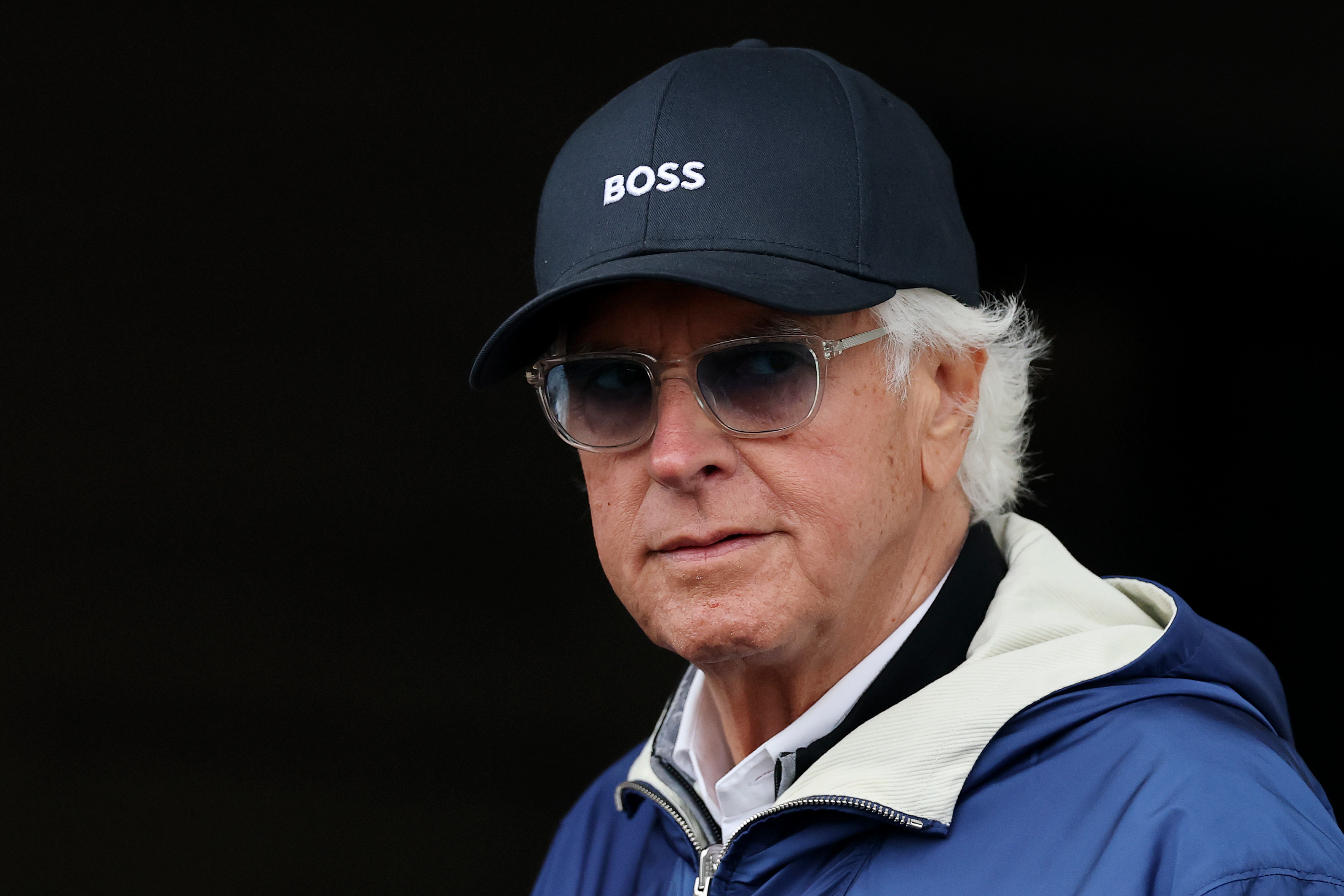 LOUISVILLE, KENTUCKY - APRIL 25: Bob Baffert, trainer of Potente, looks on in the barn area after morning workouts ahead of the running of the 152nd Kentucky Derby at Churchill Downs on April 25, 2026 in Louisville, Kentucky. (Photo by Michael Reaves/Getty Images)