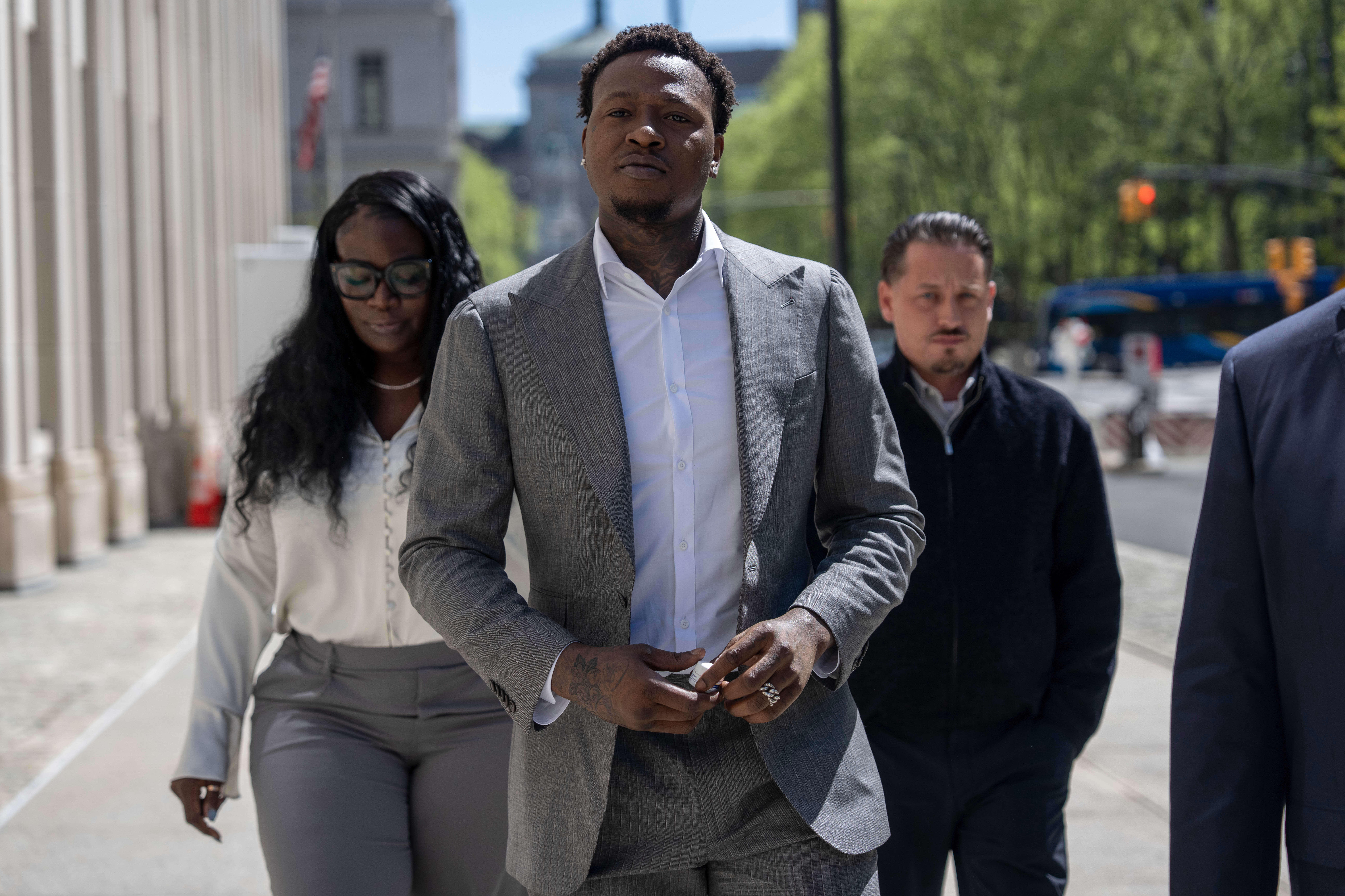 Miami Heat's Terry Rozier arrives at Brooklyn federal court, Monday, April 27, 2026, in New York. (AP Photo/Yuki Iwamura)