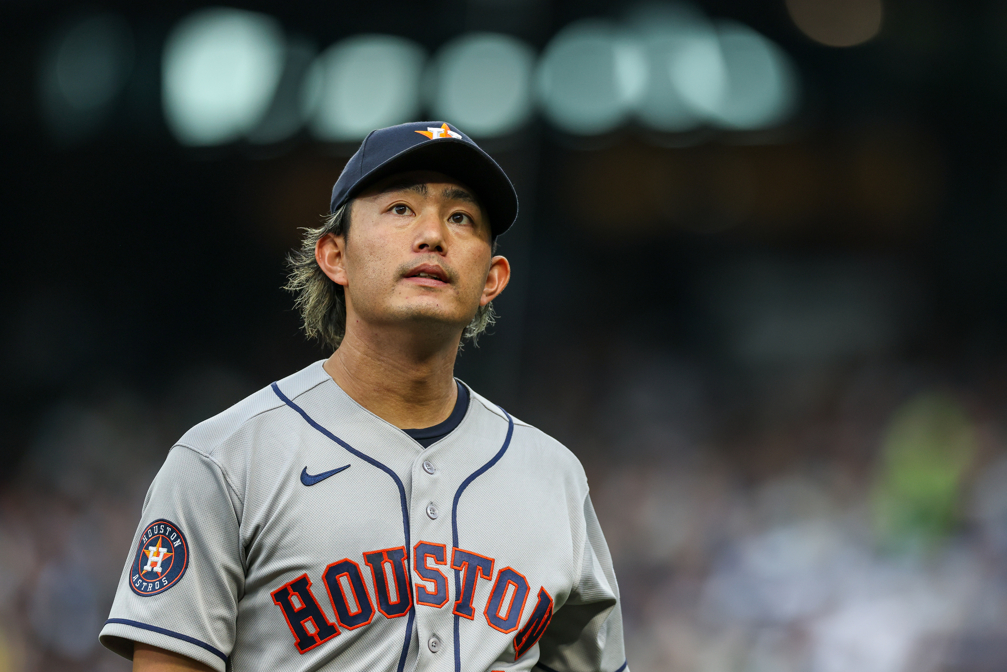 SEATTLE, WASHINGTON - APRIL 10: Tatsuya Imai #45 of the Houston Astros reacts after being pulled during the first inning against the Seattle Mariners at T-Mobile Park on April 10, 2026 in Seattle, Washington. (Photo by Jack Compton/Getty Images)