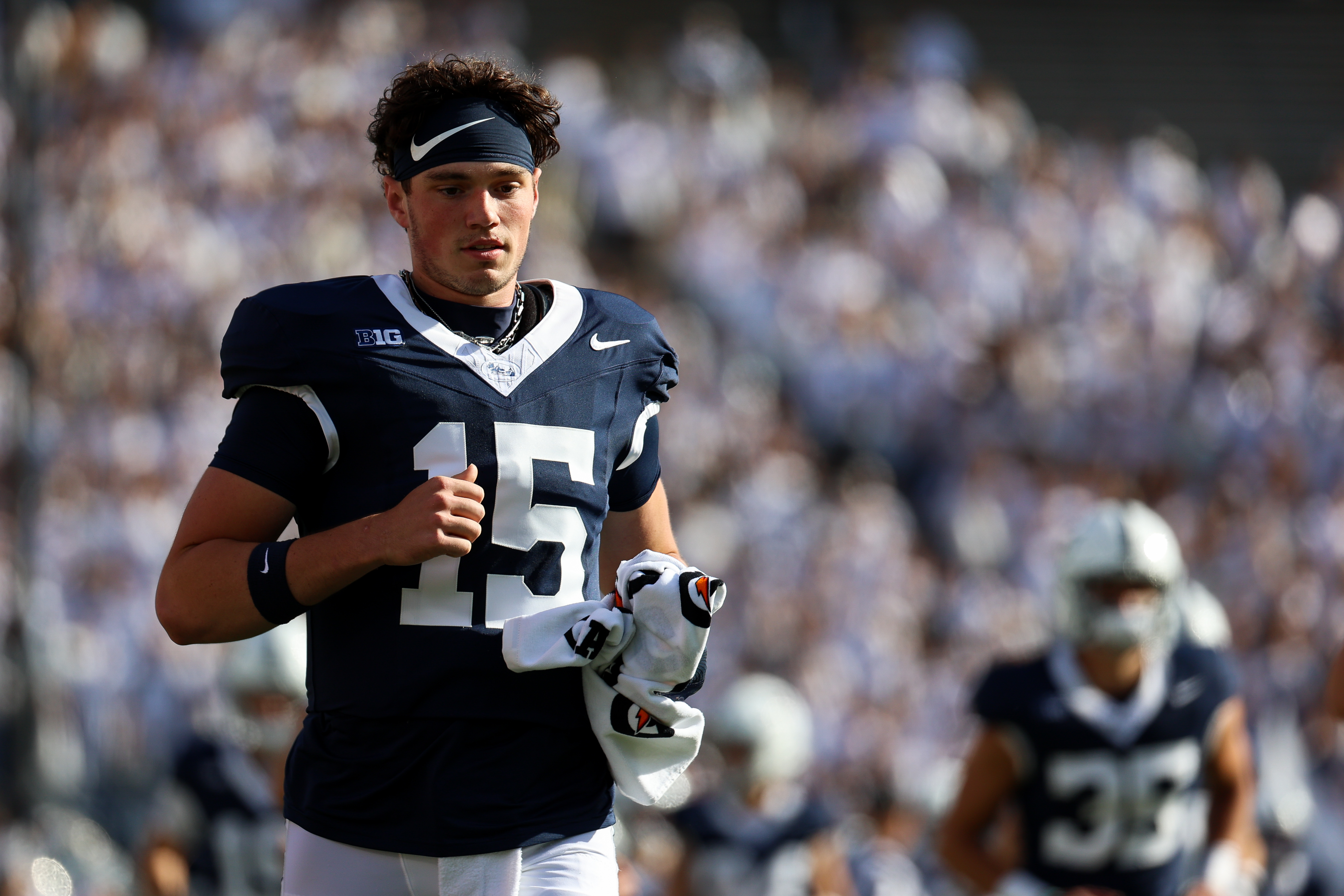 Drew Allar's final season at Penn State ended with an ankle injury. (Photo by Isaiah Vazquez/Getty Images)