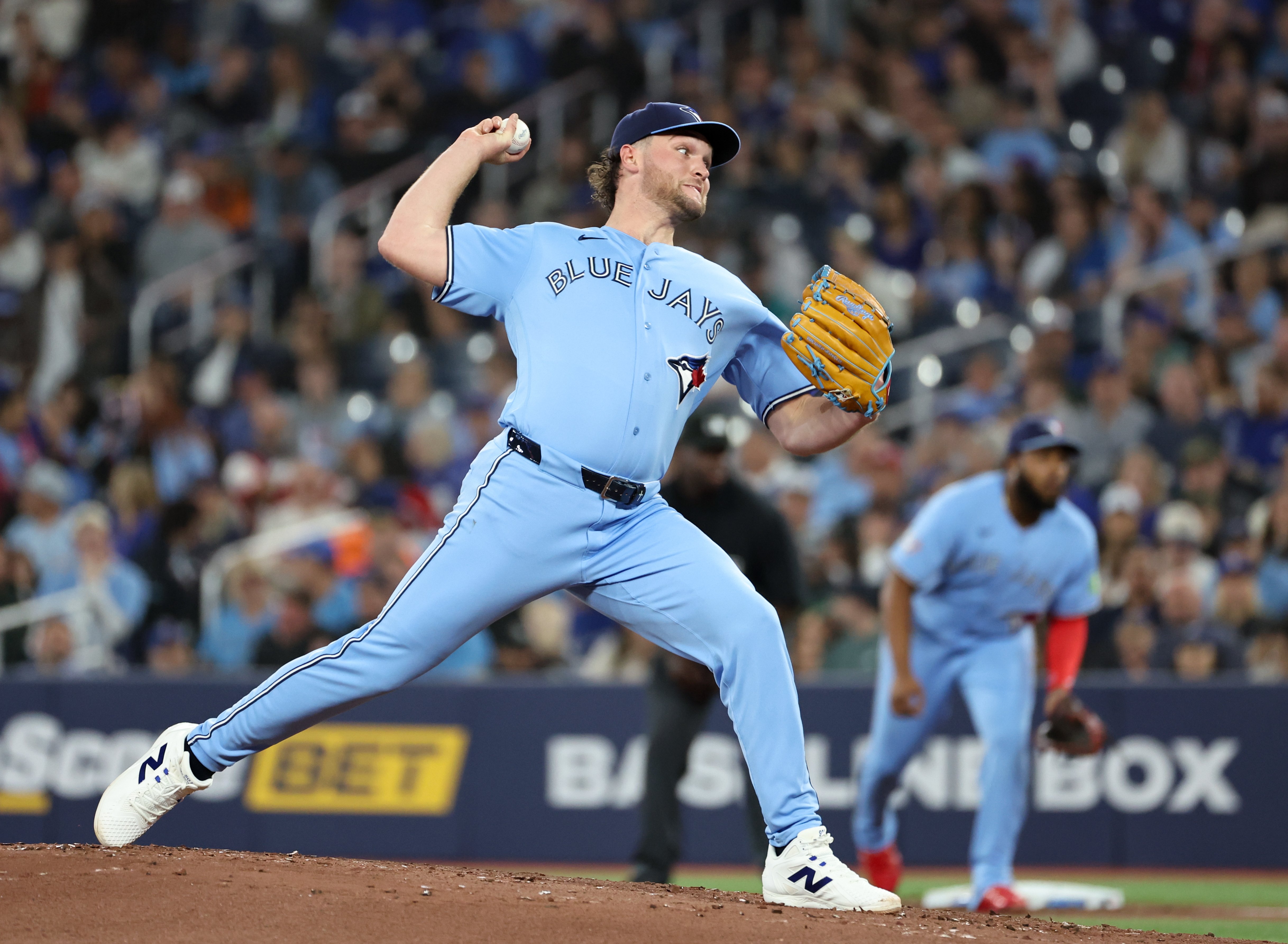 TORONTO, ON - April 28  Toronto Blue Jays pitcher Trey Yesavage (39) throws in the second inning.The Toronto Blue Jays played the Boston Red Sox at the Rogers Centre in MLB baseball actionApril 28 2026 Richard Lautens/Toronto Star        (Richard Lautens/Toronto Star via Getty Images)
