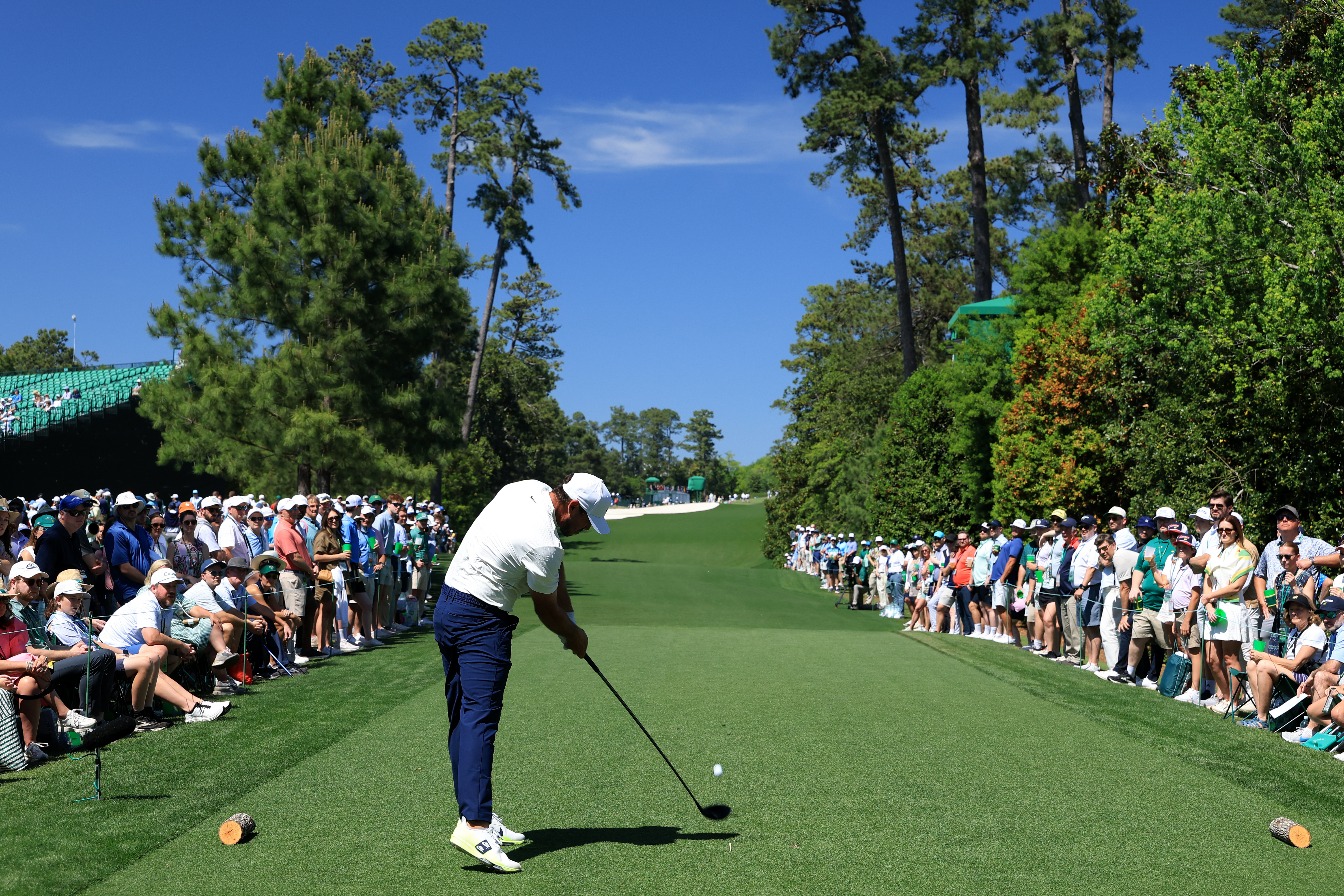 AUGUSTA, GEORGIA - APRIL 10:   Brooks Koepka of the United States tees off on the 18th hole during the second round of the 2026 Masters Tournament at Augusta National Golf Club on April 10, 2026 in Augusta, Georgia. (Photo by David Cannon/Getty Images)