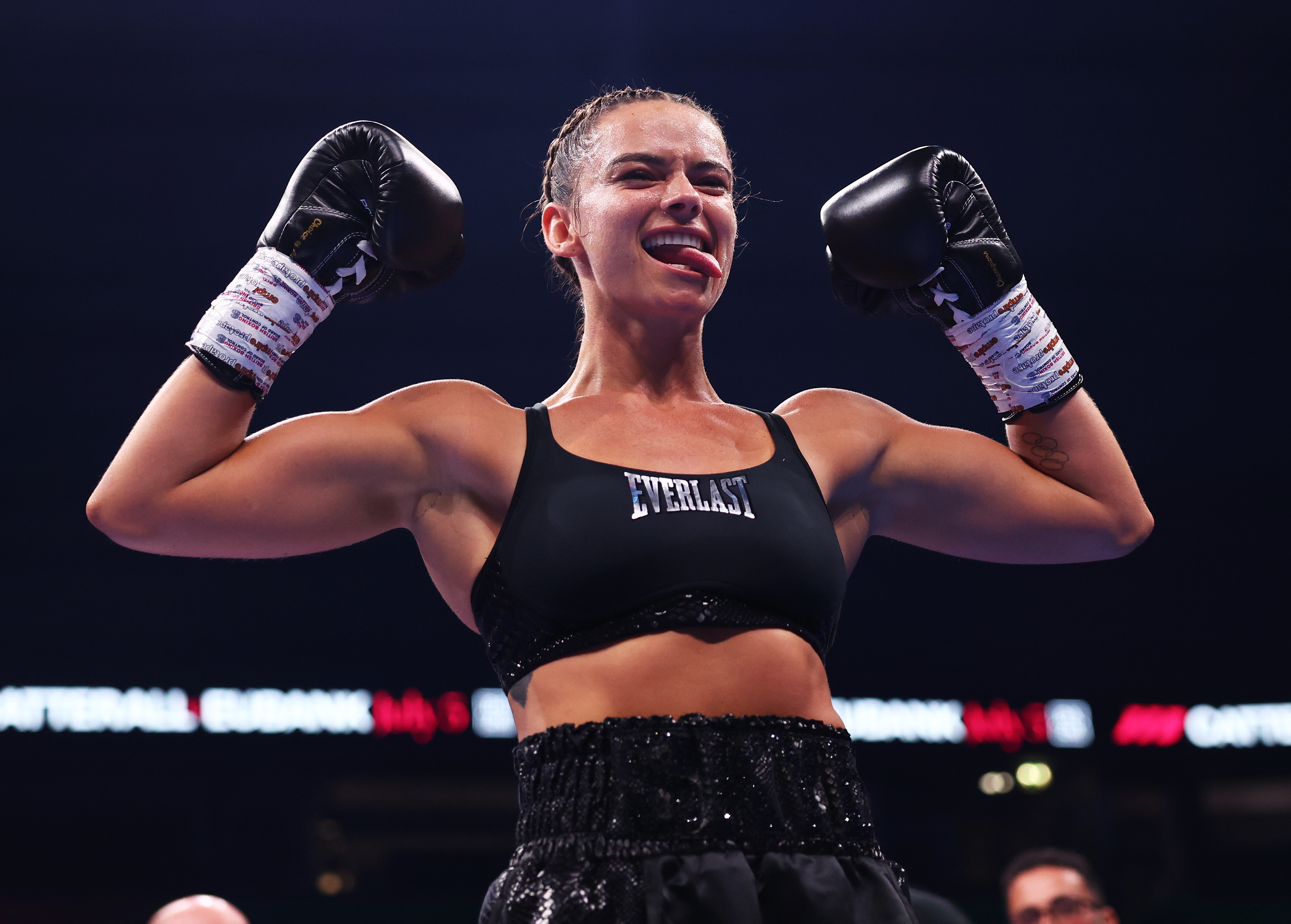 MANCHESTER, ENGLAND - JULY 05: Skye Nicolson poses for a photo following her victory over Carla Camila Campos Gonzales in their Super Bantamweight fight on 'The Warrior Code' fight card at AO Arena on July 05, 2025 in Manchester, England. (Photo by Alex Livesey/Getty Images)