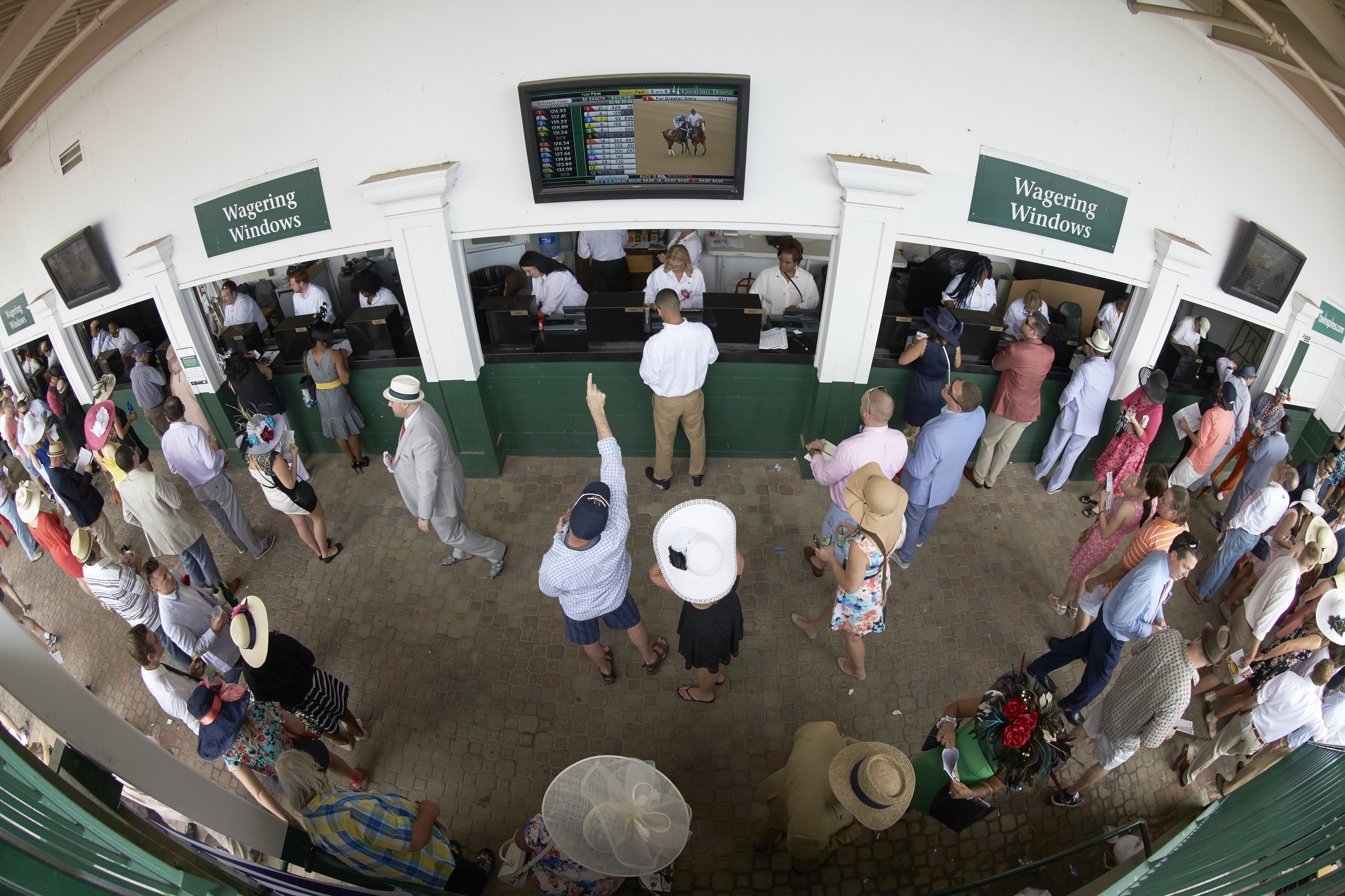 Horse Racing: Kentucky Derby: Aerial view of spectators at wagering windows before race at Churchill Downs.Louisville, KY 5/7/2016CREDIT: Heinz Kluetmeier (Photo by Heinz Kluetmeier /Sports Illustrated via Getty Images)(Set Number: SI365 TK2 )