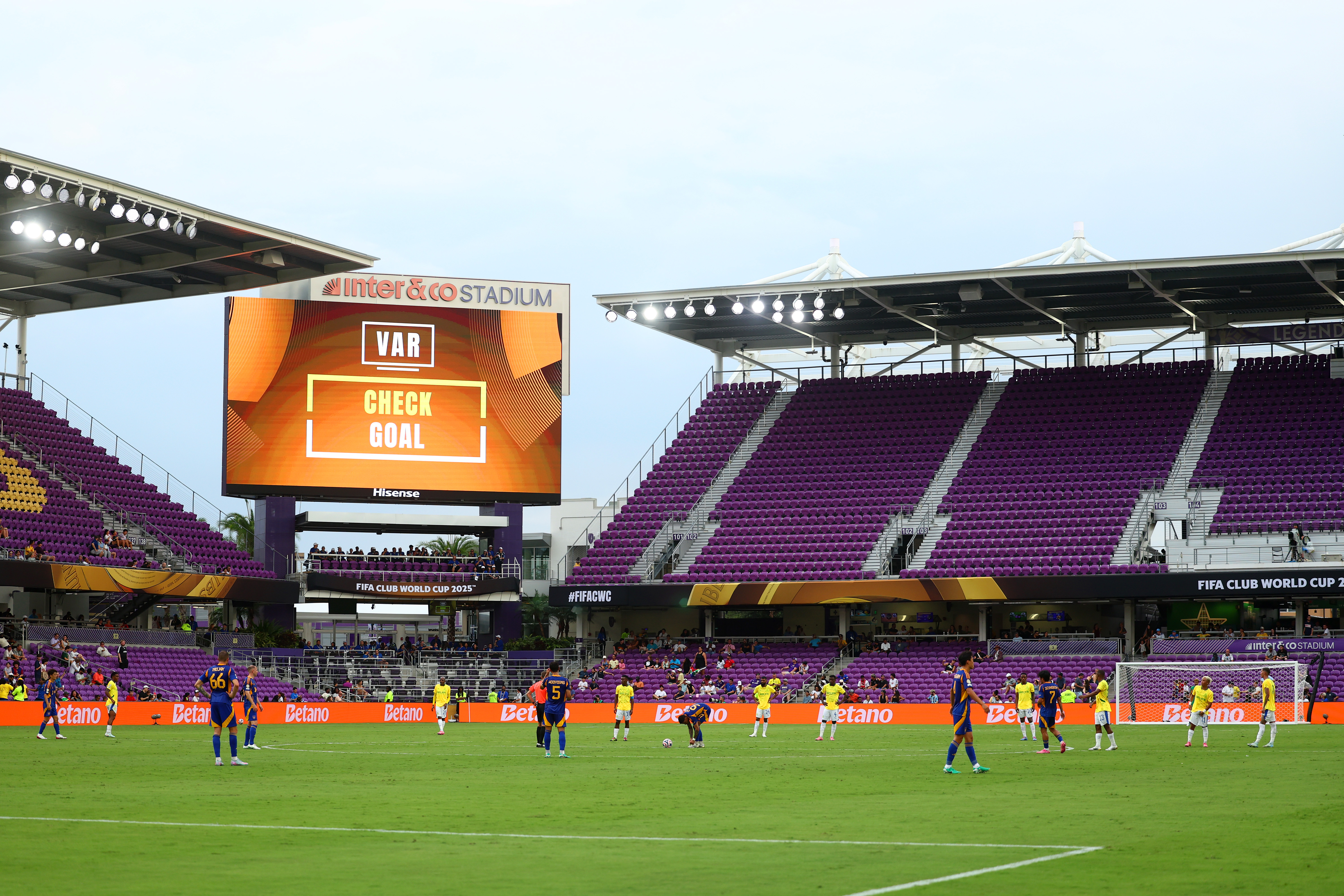 ORLANDO, FLORIDA - JUNE 17: A general view of the Inter&Co Stadium as a VAR check is displayed on the scoreboard during the FIFA Club World Cup 2025 group F match between Ulsan HD FC and Mamelodi Sundowns FC at Inter&Co Stadium on June 17, 2025 in Orlando, Florida. (Photo by Chris Brunskill/Fantasista/Getty Images)