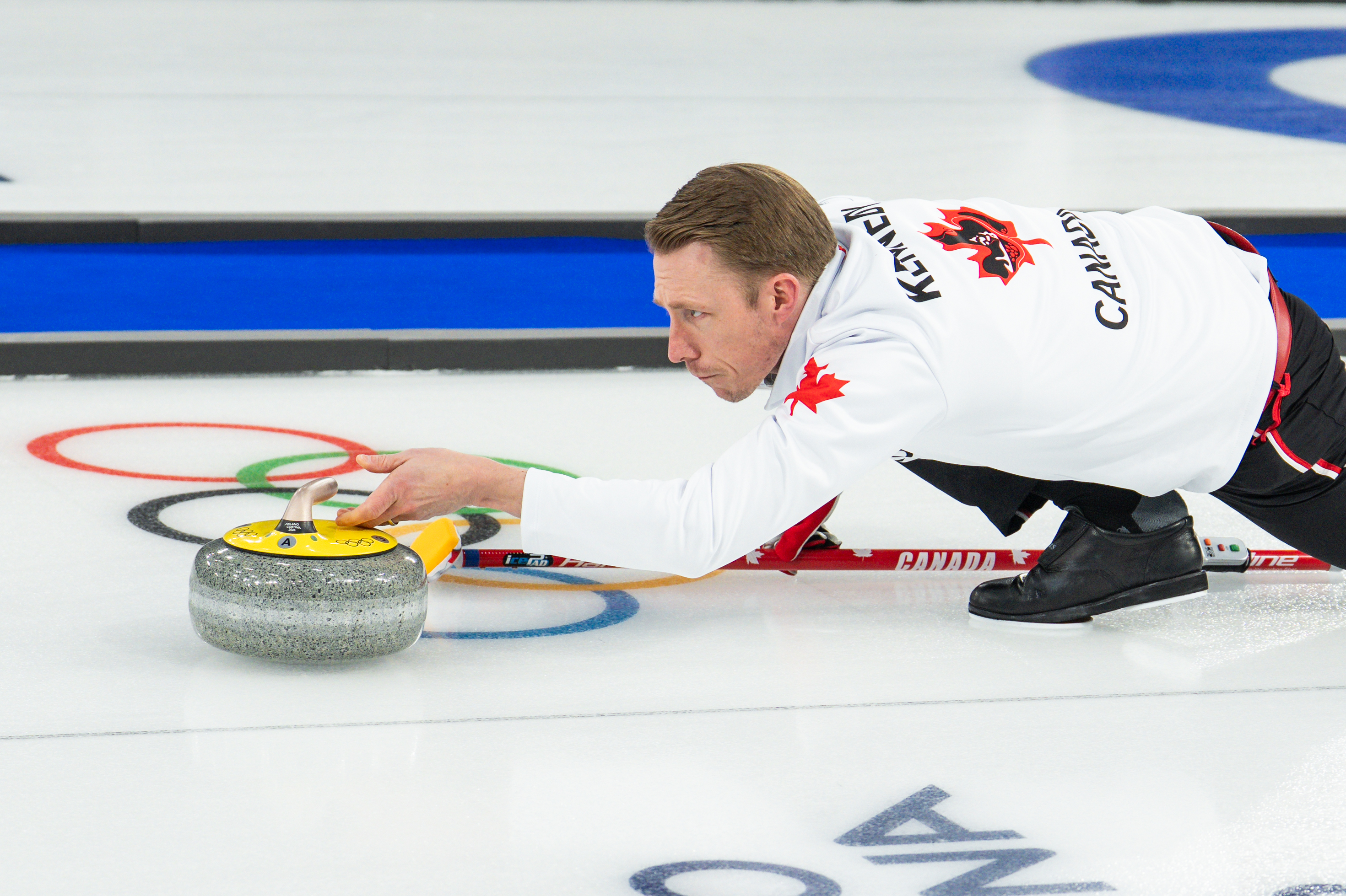 Marc Kennedy during Milano Cortina 2026 Winter Olympics Men's Curling Round Robin at Curling Olympic Stadium in Cortina D'Ampezzo on February 15, 2026 (Photo by Foto Olimpik/NurPhoto via Getty Images)
