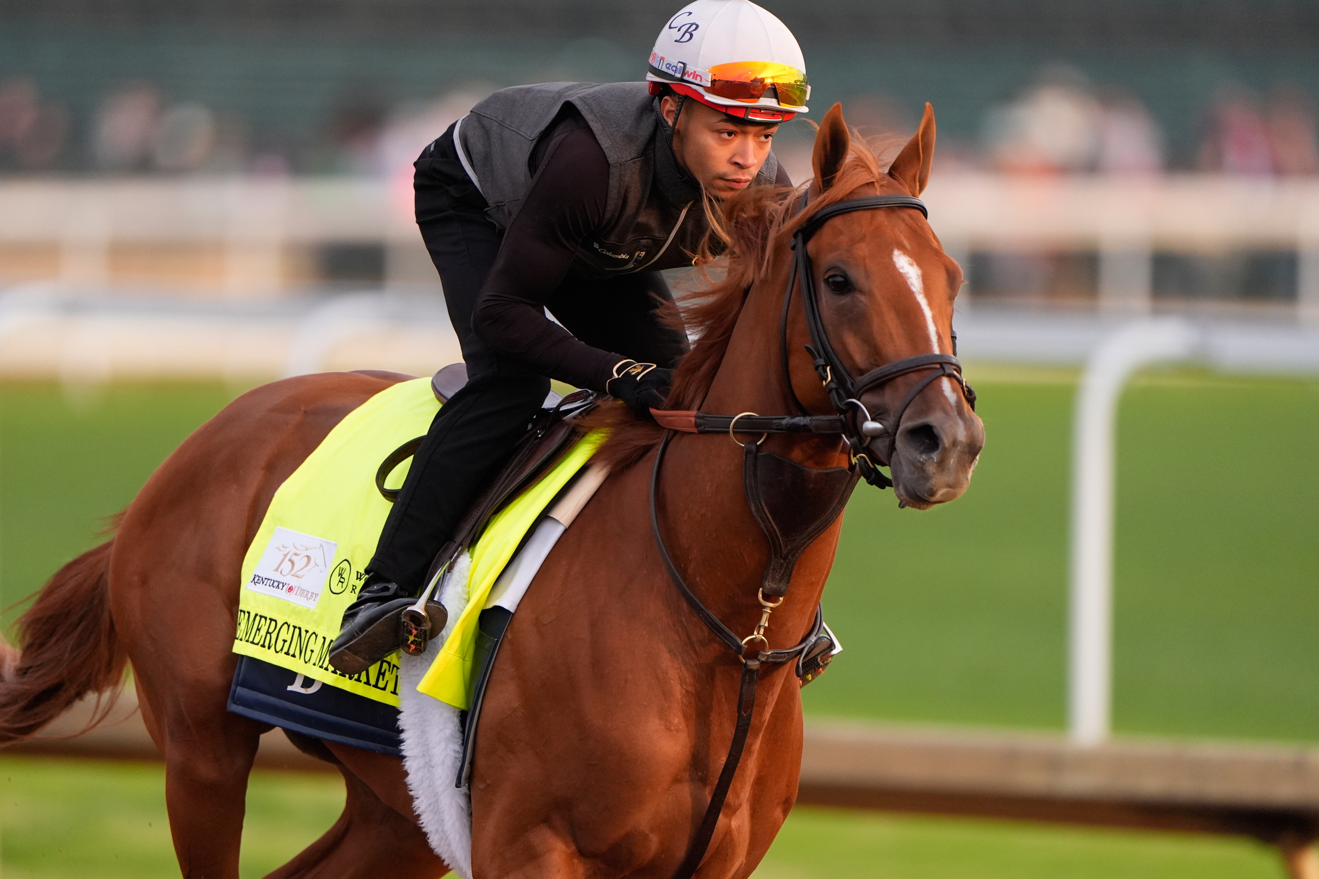 Kentucky Derby entrant Emerging Market works out at Churchill Downs Monday, April 27, 2026, in Louisville, Ky. (AP Photo/Charlie Riedel)