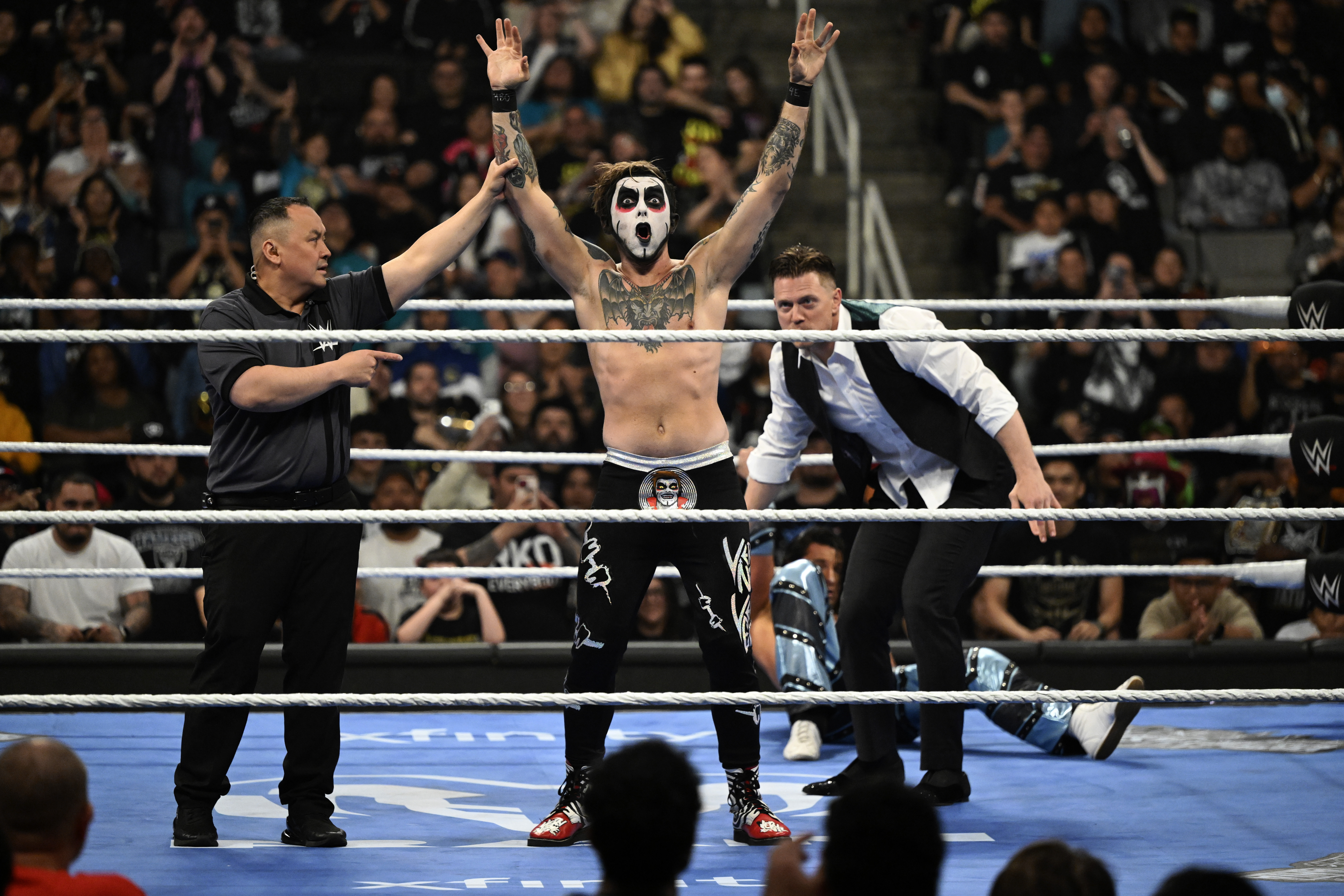 SAN JOSE, CALIFORNIA - APRIL 10: Danhausen reacts after defeating Kit Wilson during SmackDown at SAP Center on April 10, 2026 in San Jose, California. (Photo by Eakin Howard/Getty Images)