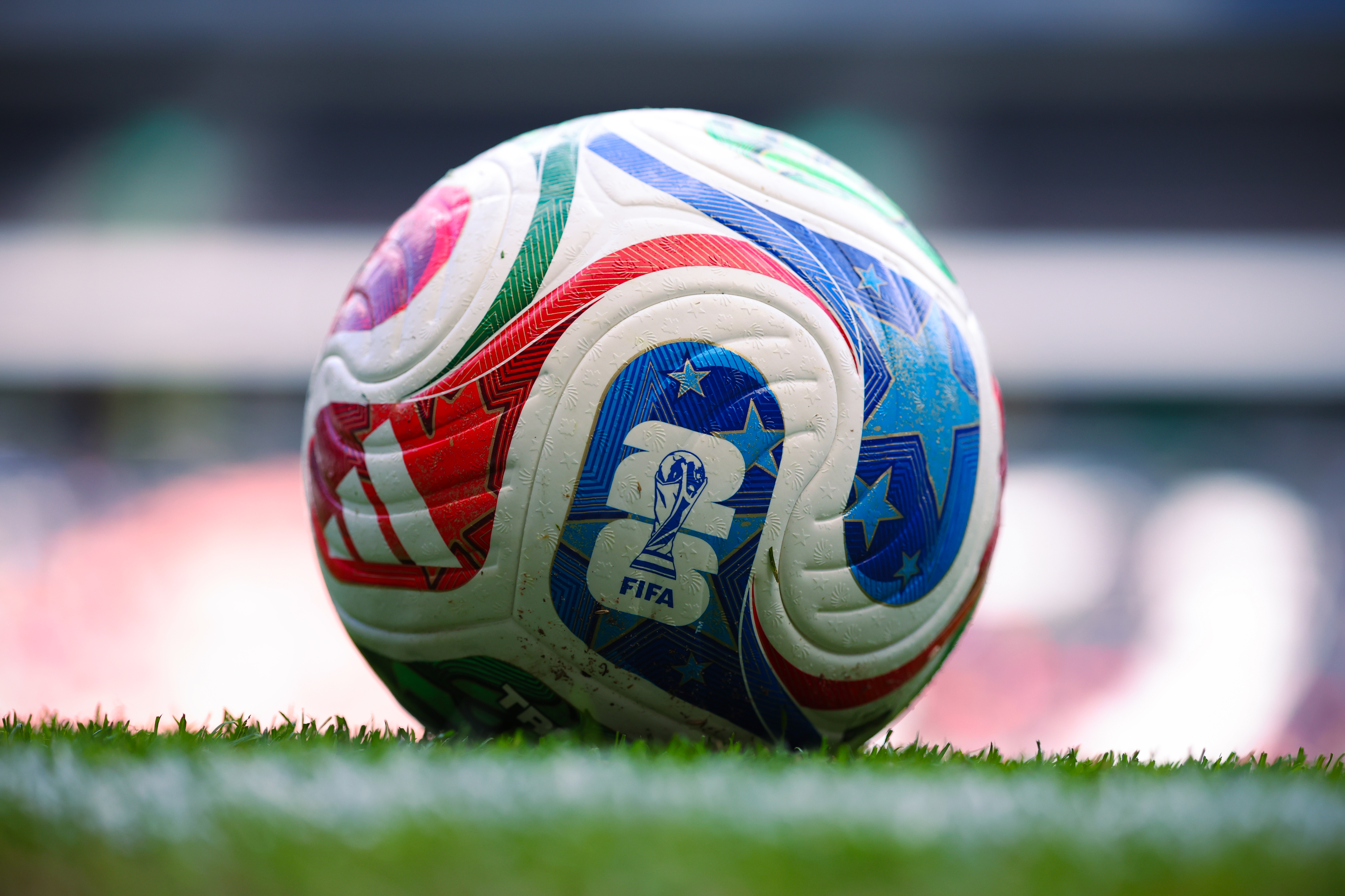 MILTON KEYNES, ENGLAND - MARCH 28: Detail of the Adidas FIFA USA World Cup 26 Trionda Pro football during an international friendly match between South Korea and Ivory Coast on March 28, 2026 in Milton Keynes, England. (Photo by Marc Atkins/Getty Images)
