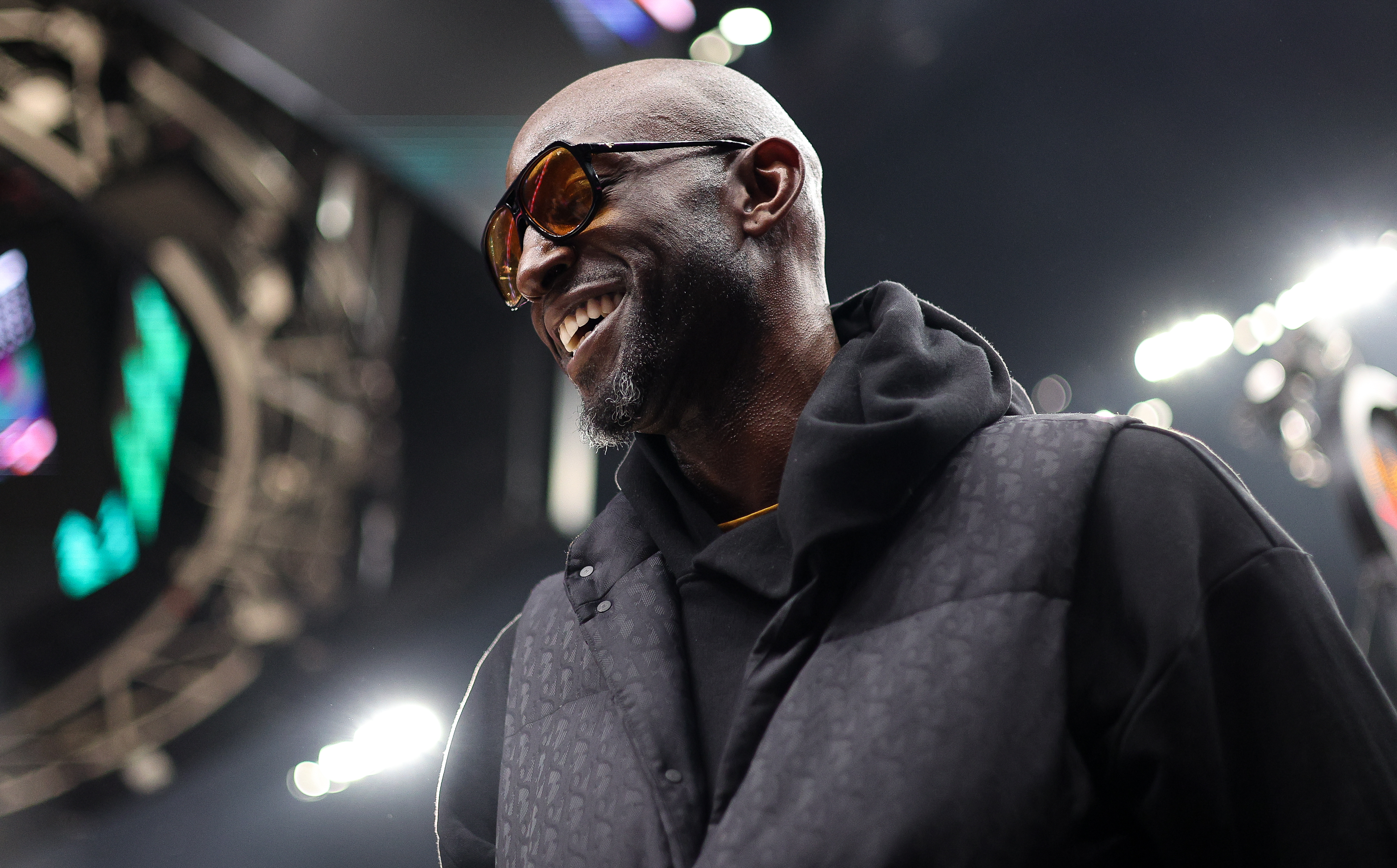 Kevin Garnett smiles Sunday night during his return to the Timberwolves. (AP Photo/Matt Krohn)