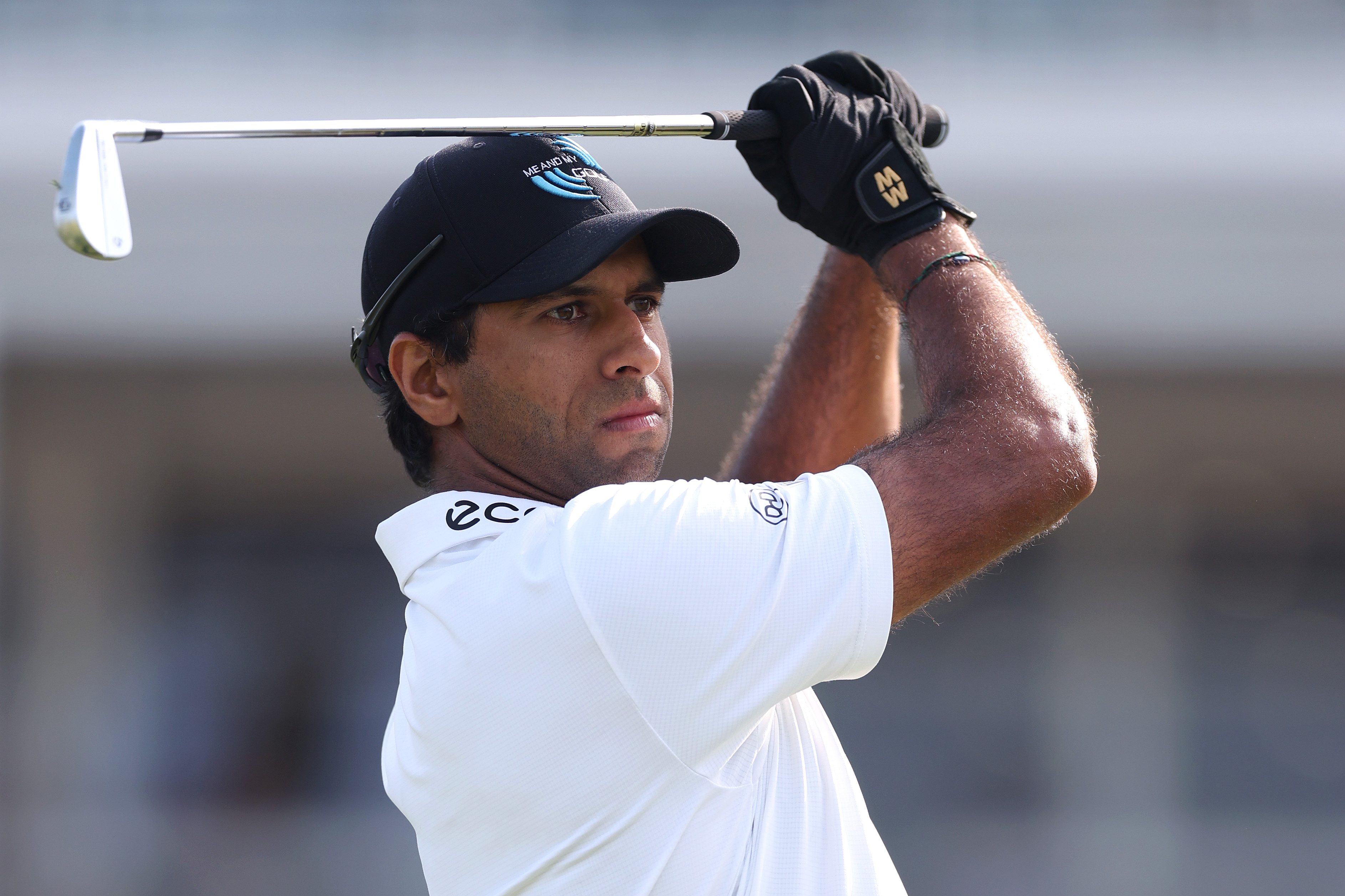 NEWTOWN, PENNSYLVANIA - MAY 16: Aaron Rai of England hits a tee shot on the 17th hole during the third round of the PGA Championship at Aronimink Golf Club on May 16, 2026 in Newtown, Pennsylvania. (Photo by Carl Recine/Getty Images)