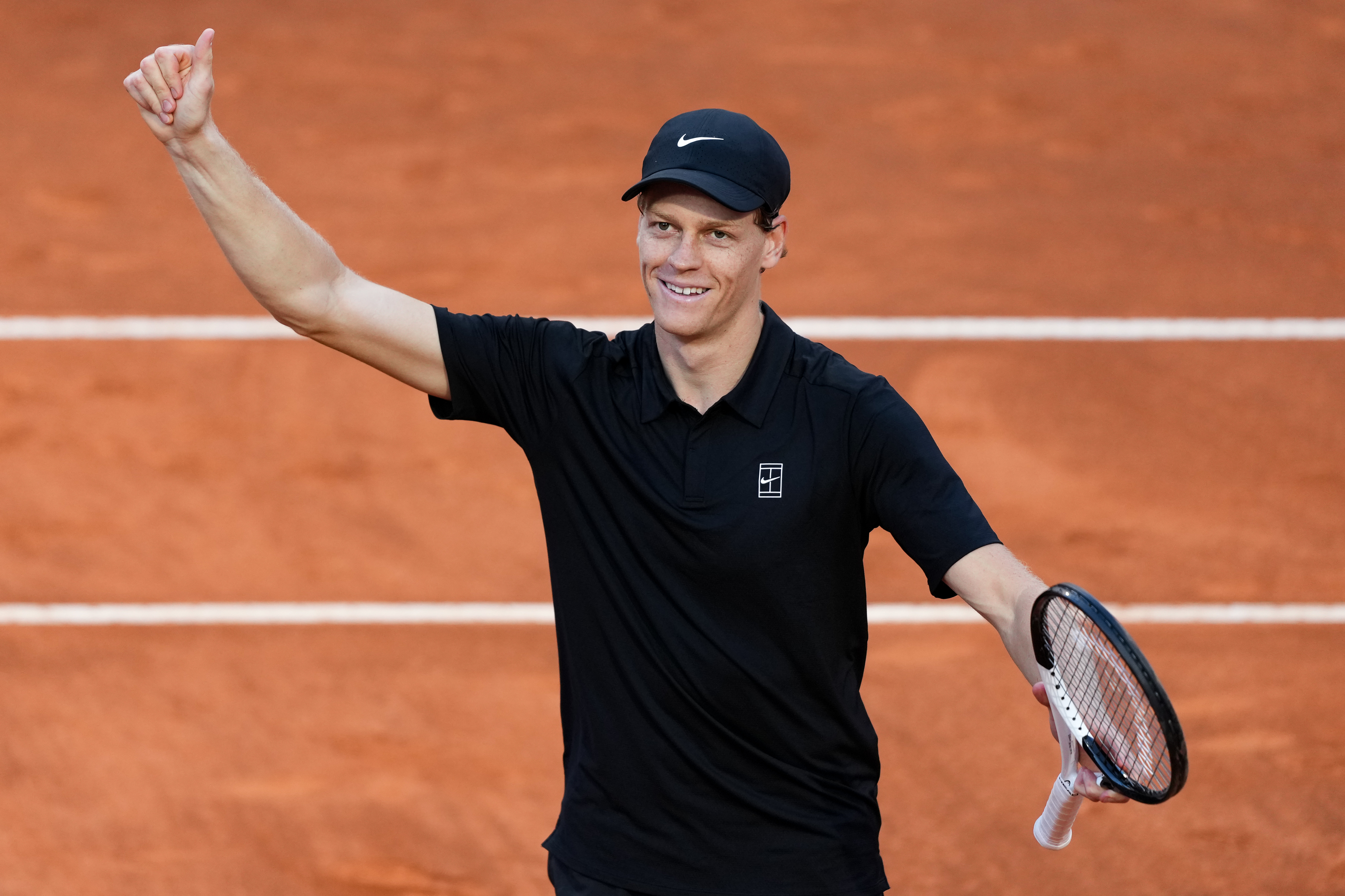 Jannik Sinner of Italy celebrates the victory of the Internazionali BNL d'Italia 2026 tennis tournament at Foro Italico in Rome (Italy), May 17th, 2026 (Photo by Elianton/Mondadori Portfolio via Getty Images)