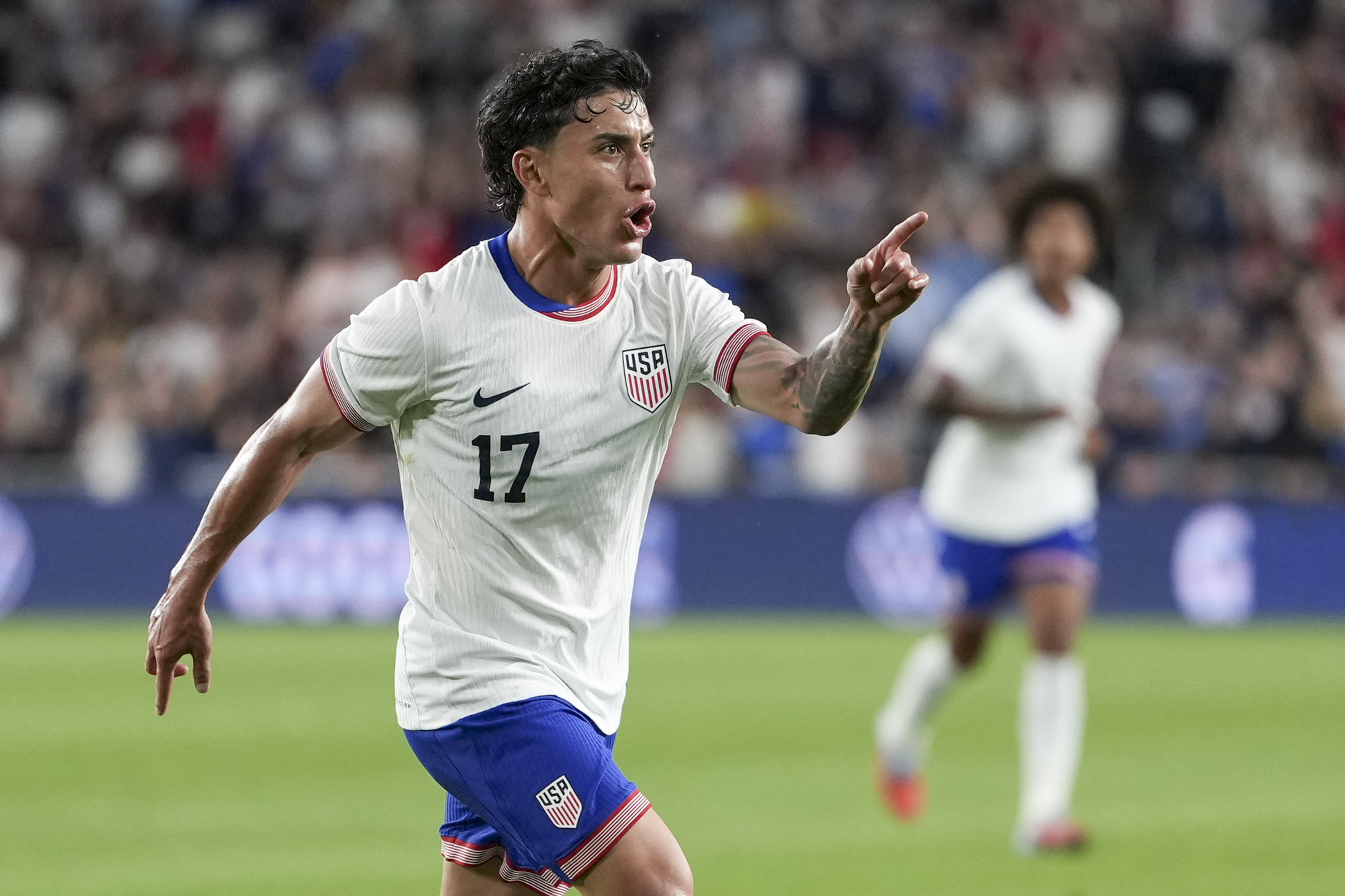 COLUMBUS, OH - SEPTEMBER 9: Alejandro Zendejas #17 of the United States scores a goal and celebrates during an international friendly game between Japan and USMNT at Lower.com Field on September 9, 2025 in Columbus, Ohio. (Photo by Robin Alam/ISI Photos/ISI Photos via Getty Images)