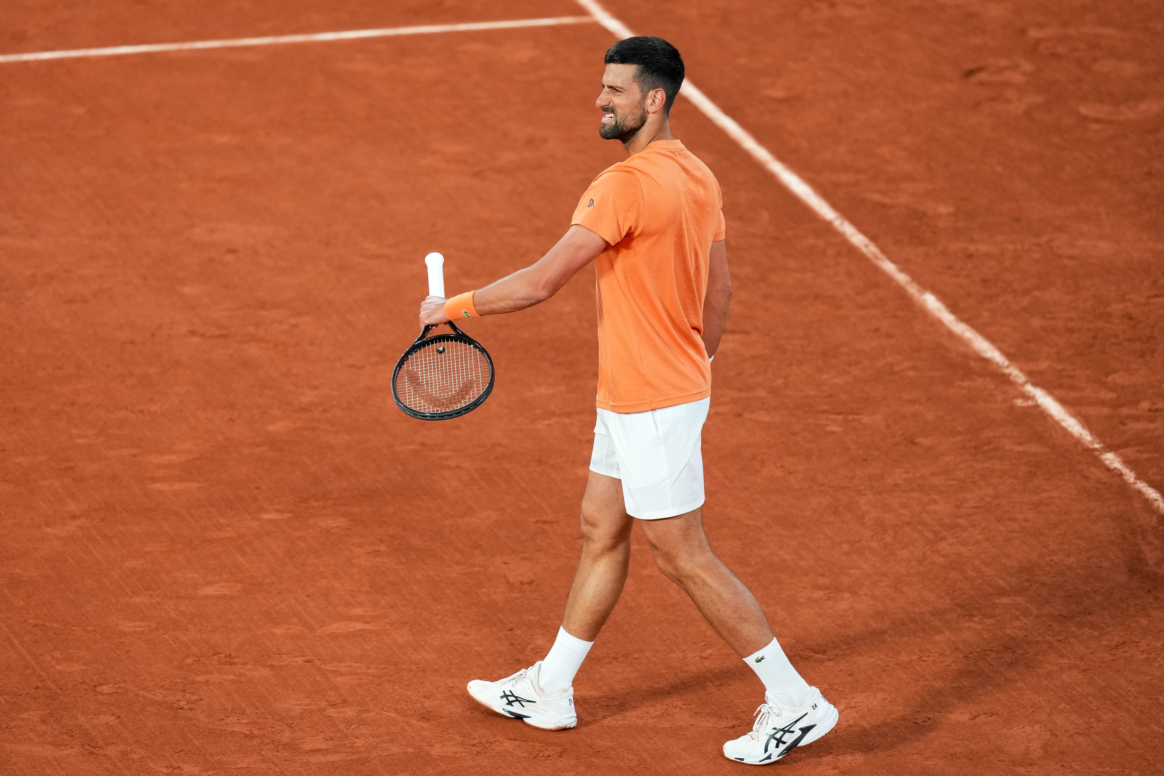 PARIS, FRANCE - MAY 19: Novak Djokovic of Serbia reacts during a practice session prior to the 2026 French Open at Roland Garros on May 19, 2026 in Paris, France. (Photo by Franco Arland/Getty Images)