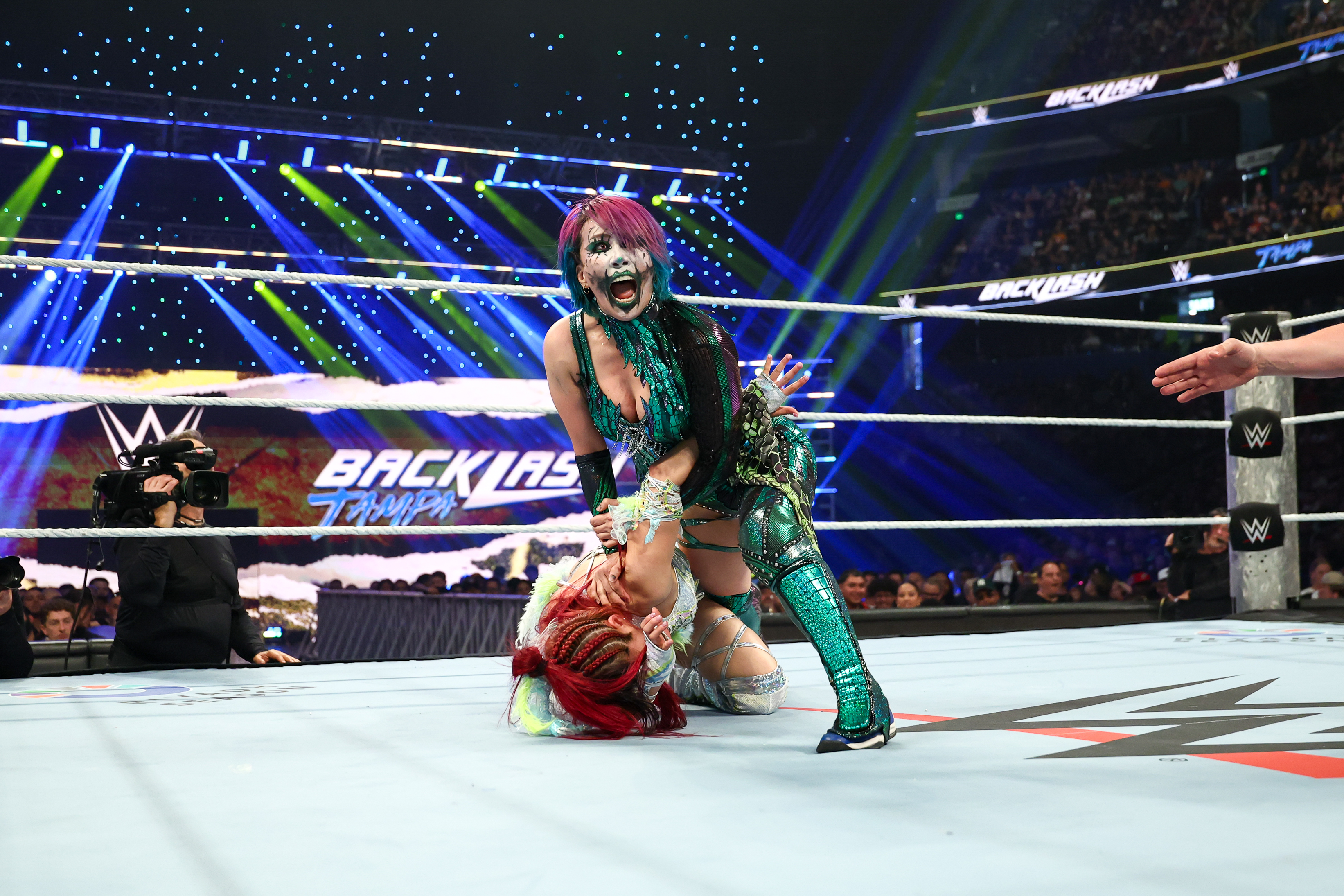 TAMPA, FLORIDA - MAY 9: Asuka in action against IYO SKY during WWE Backlash at Benchmark International Arena on May 9, 2026 in Tampa, Florida.  (Photo by Kevin Sabitus/WWE via Getty Images)