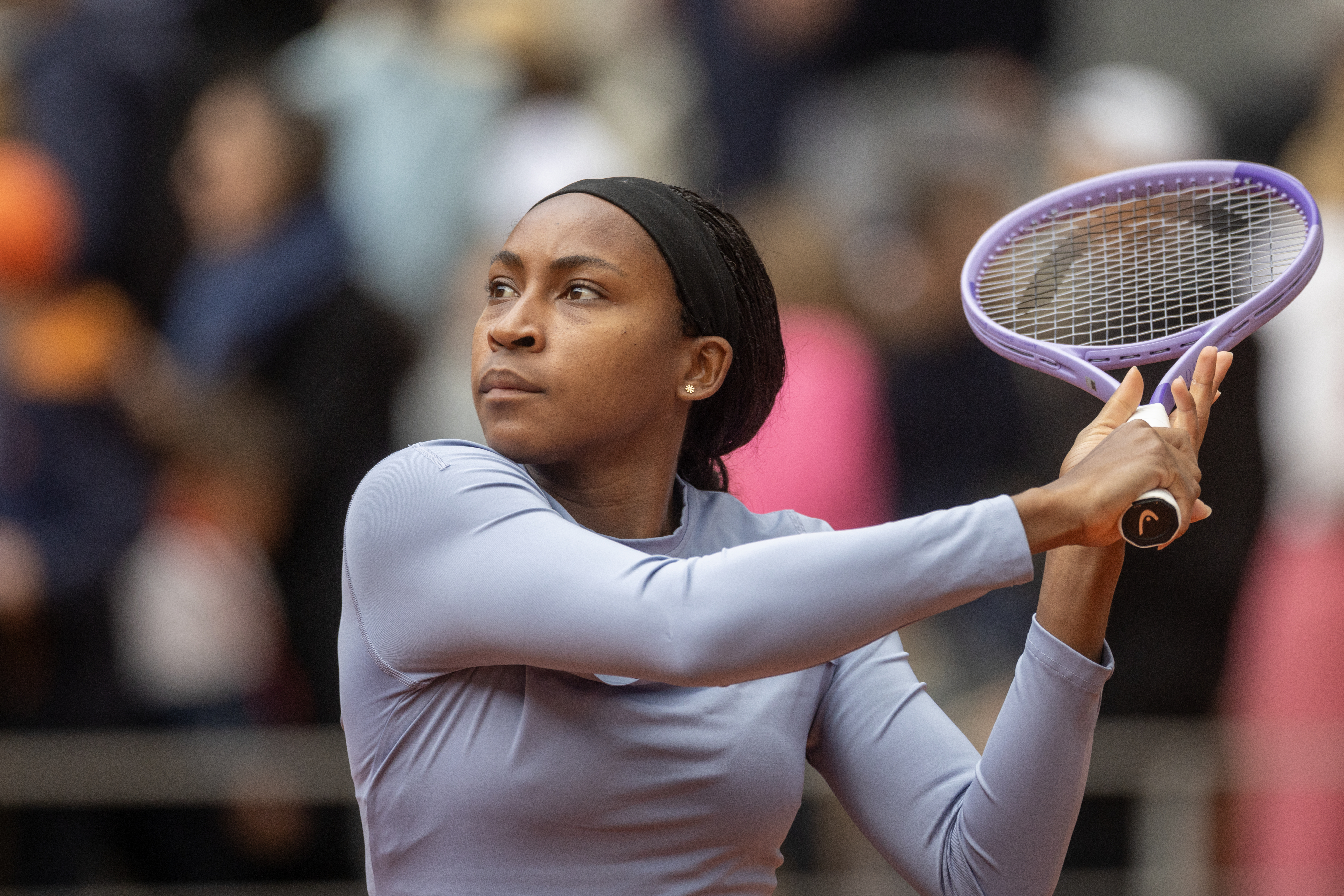 PARIS, FRANCE - MAY 20:  Coco Gauff of the United States during practice on Court Philippe Chatrier in preparation for the 2026 French Open Tennis Tournament at Roland Garros on May 20th, 2026, in Paris, France. (Photo by Tim Clayton/Getty Images)