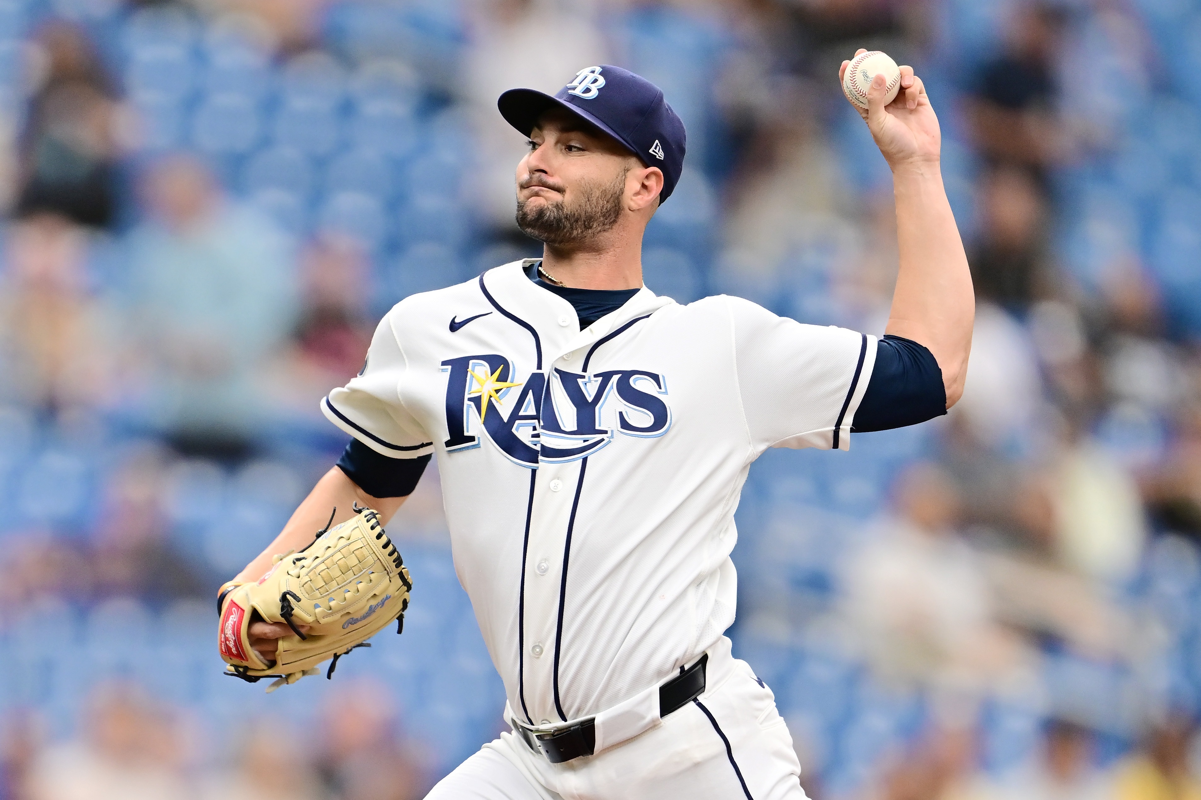 ST PETERSBURG, FLORIDA - MAY 06: Shane McClanahan #18 of the Tampa Bay Rays delivers a pitch in the first inning against the Toronto Blue Jays at Tropicana Field on May 06, 2026 in St Petersburg, Florida. (Photo by Julio Aguilar/Getty Images)