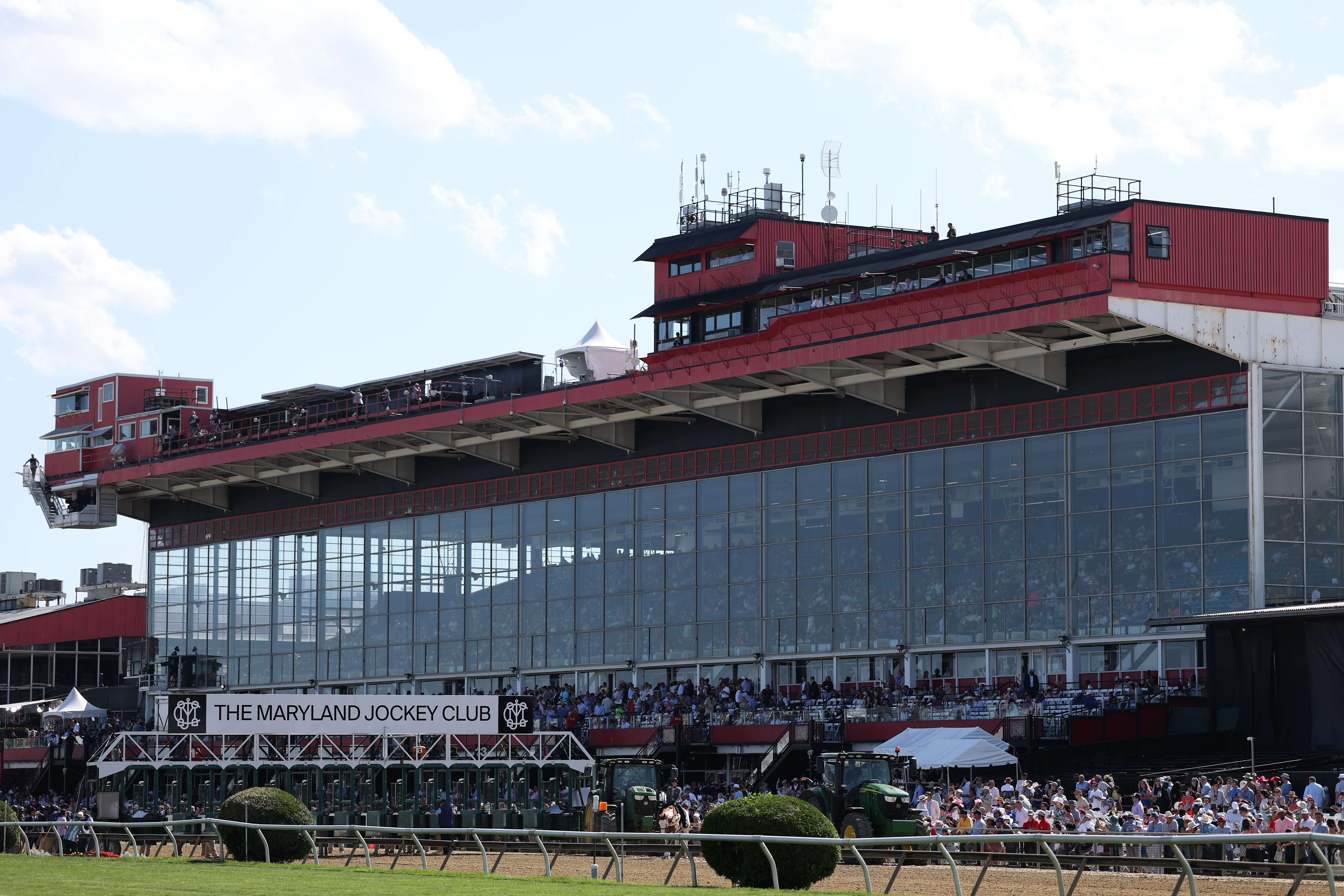 BALTIMORE, MARYLAND - MAY 17: The grandstands are pictured before the 150th Preakness Stakes at Pimlico Race Course on May 17, 2025 in Baltimore, Maryland. (Photo by Emilee Chinn/Getty Images)
