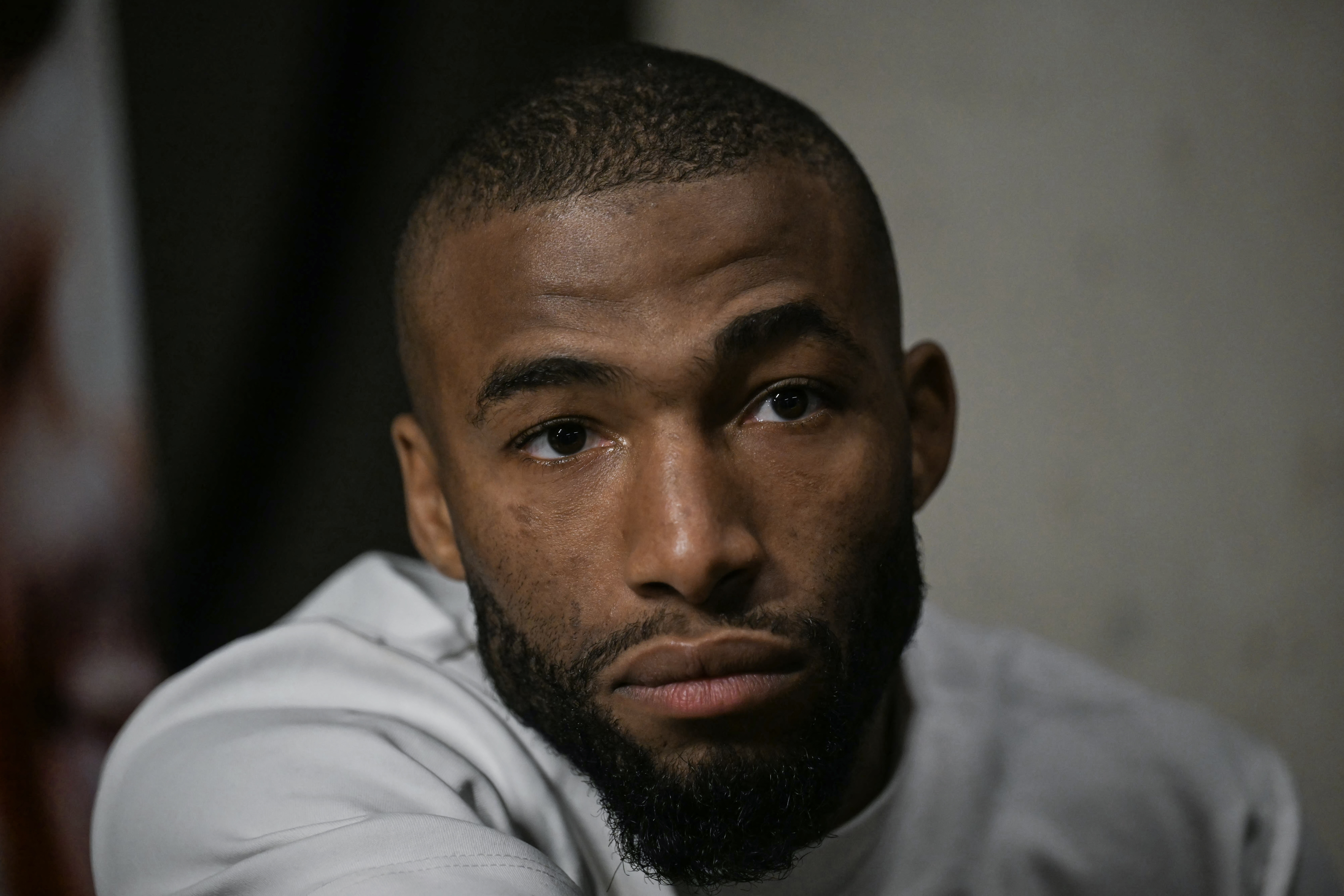 France's Salahdine Parnasse, two-time KSw champion, looks on backstage before his English boxing duel fight against France's Franck Petitjean (not pictured), former European super-lightweight champion, at the Adidas Arena in Paris on October 4, 2025. (Photo by Anna KURTH / AFP via Getty Images)