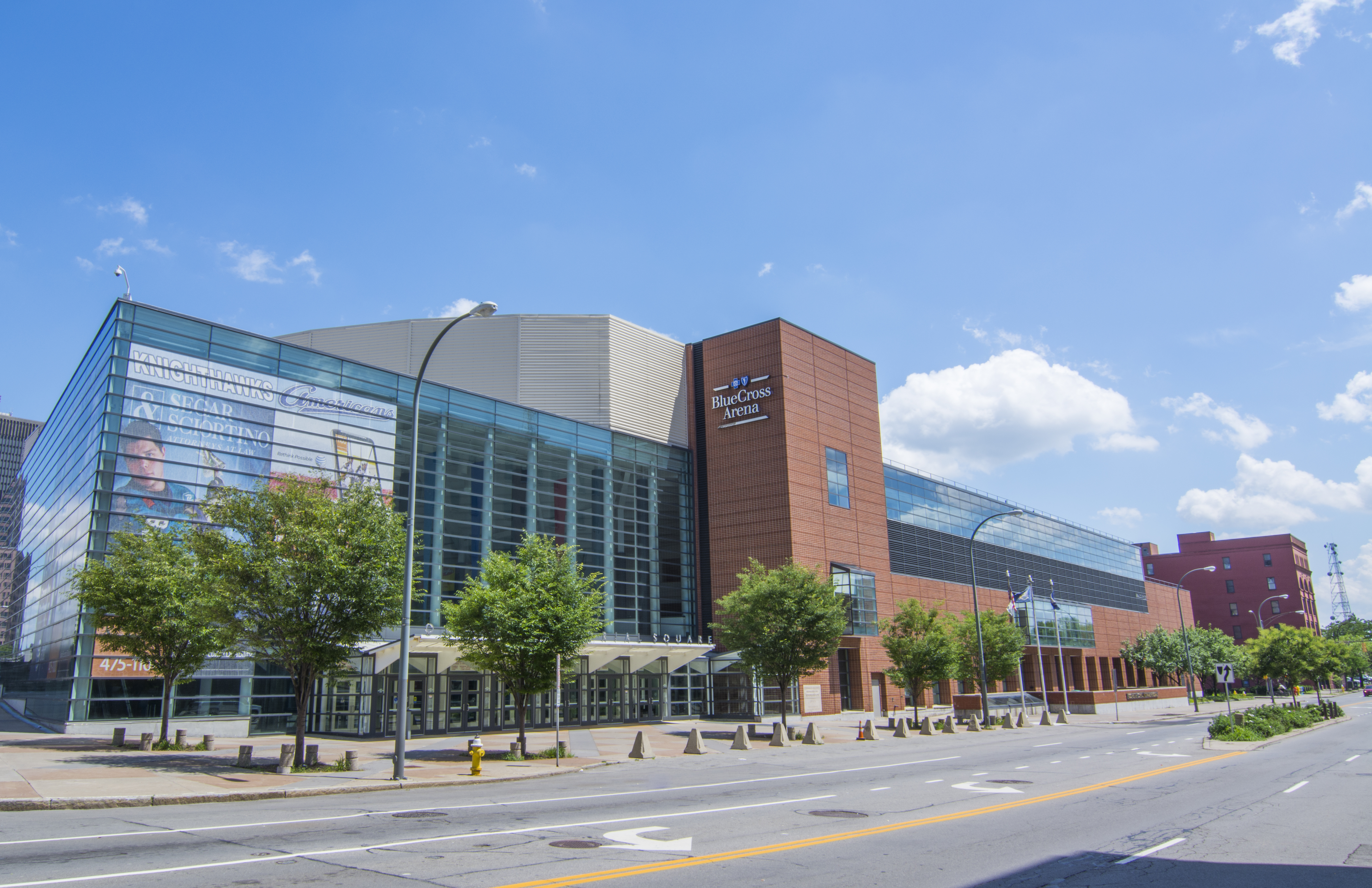 Rochester New York NY downtown city beautiful arena Blue Cross Arena for events and sports attractions. (Photo by: Education Images/Universal Images Group via Getty Images)