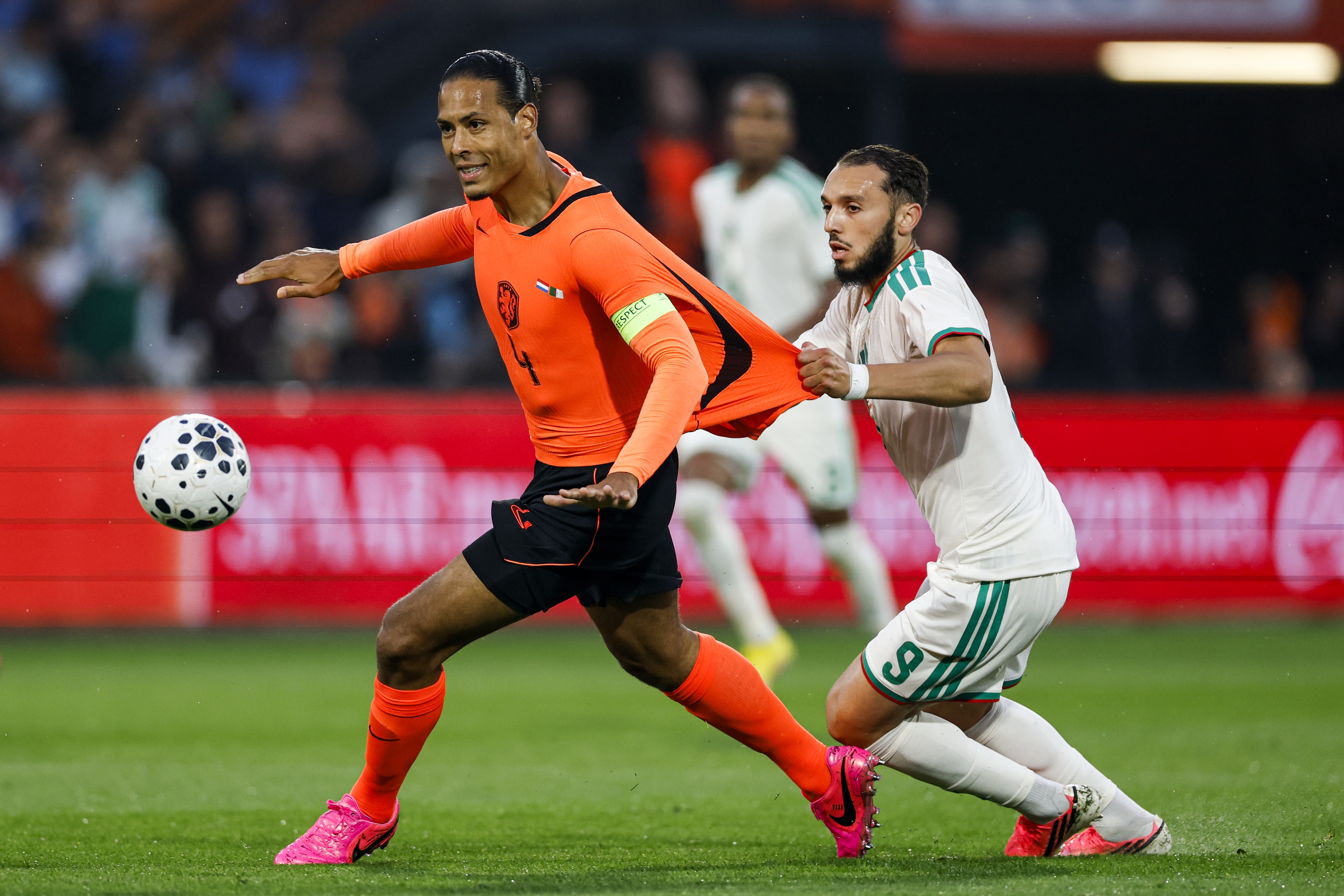 ROTTERDAM - (lr) Virgil van Dijk for the Netherlands, Amine Gouiri for Algeria during the friendly international match between the Netherlands and Algeria at Feyenoord stadium De Kuip on June 3, 2026, in Rotterdam, the Netherlands. The Dutch national team is preparing for the 2026 FIFA World Cup. MAURICE VAN STEEN / ANP (Photo by ANP via Getty Images)