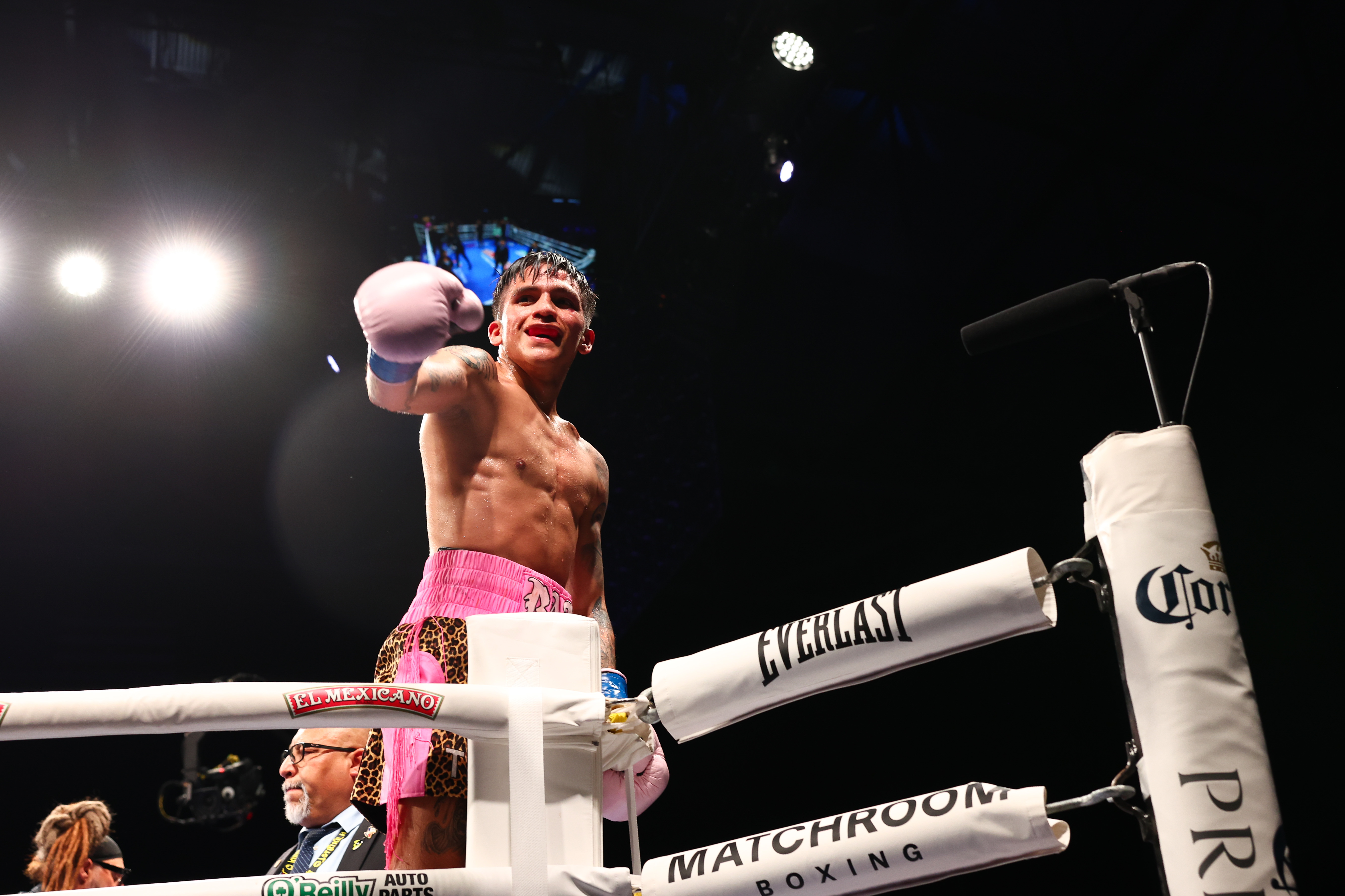 FRISCO, TEXAS - JULY 19: Jesse "Bam" Rodriguez celebrates his super flyweight world title win against Phumelela Cafu at The Ford Center at The Star on July 19, 2025 in Frisco, Texas. (Photo by Melina Pizano/Getty Images)