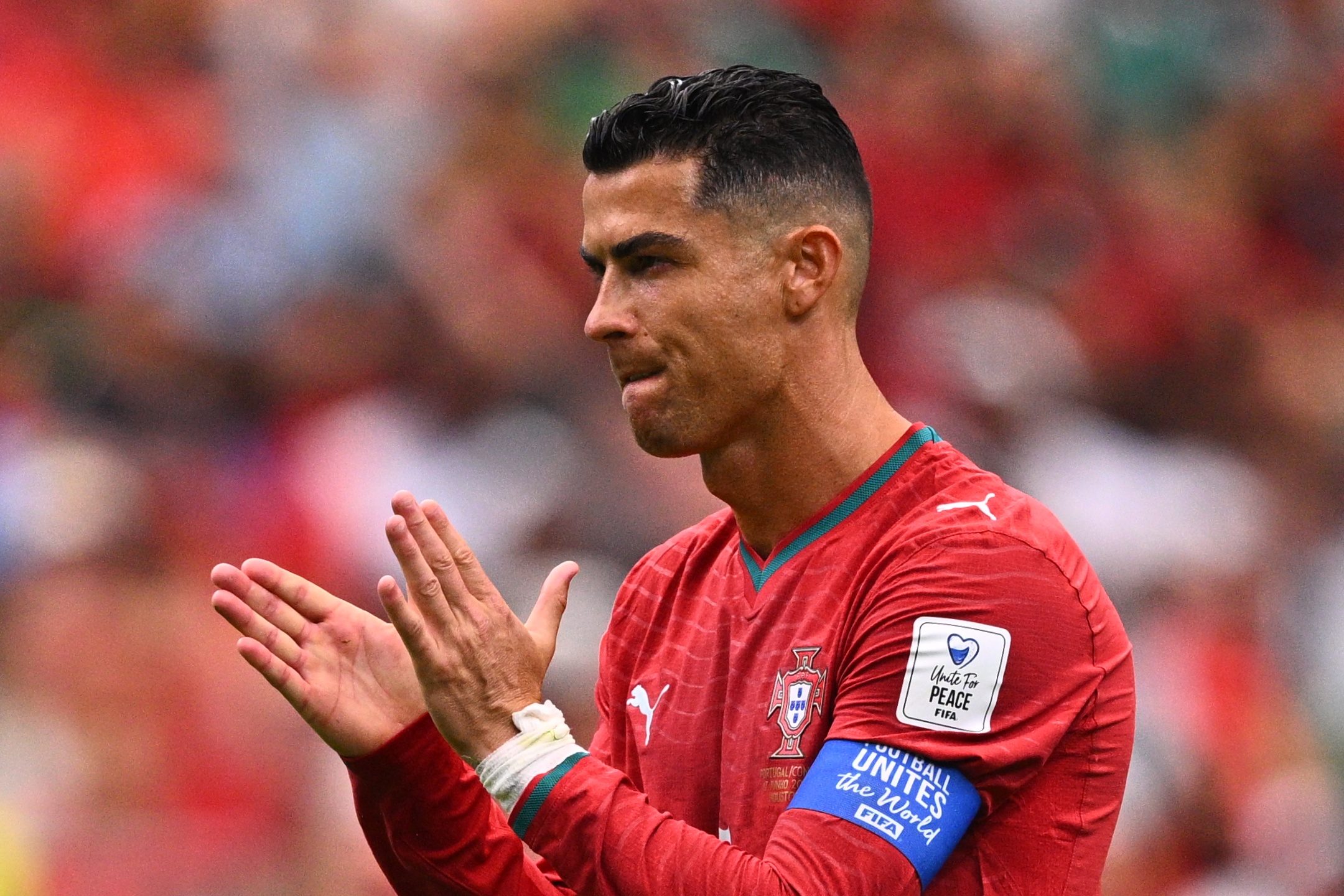 17 June 2026, USA, Houston: Soccer, Men's, 2026 World Cup, Portugal vs. DR Congo, Preliminary Round, Group K, Matchday 1, Houston Stadium, Cristiano Ronaldo (Portugal) claps his hands. ATTENTION: In accordance with FIFA regulations, these images may be used exclusively for editorial purposes. Commercial use is prohibited. Furthermore, no video-like sequences may be created, and no alterations may be made to the image, either in the foreground or the background. Photo: Tom Weller/dpa (Photo by Tom Weller/picture alliance via Getty Images)