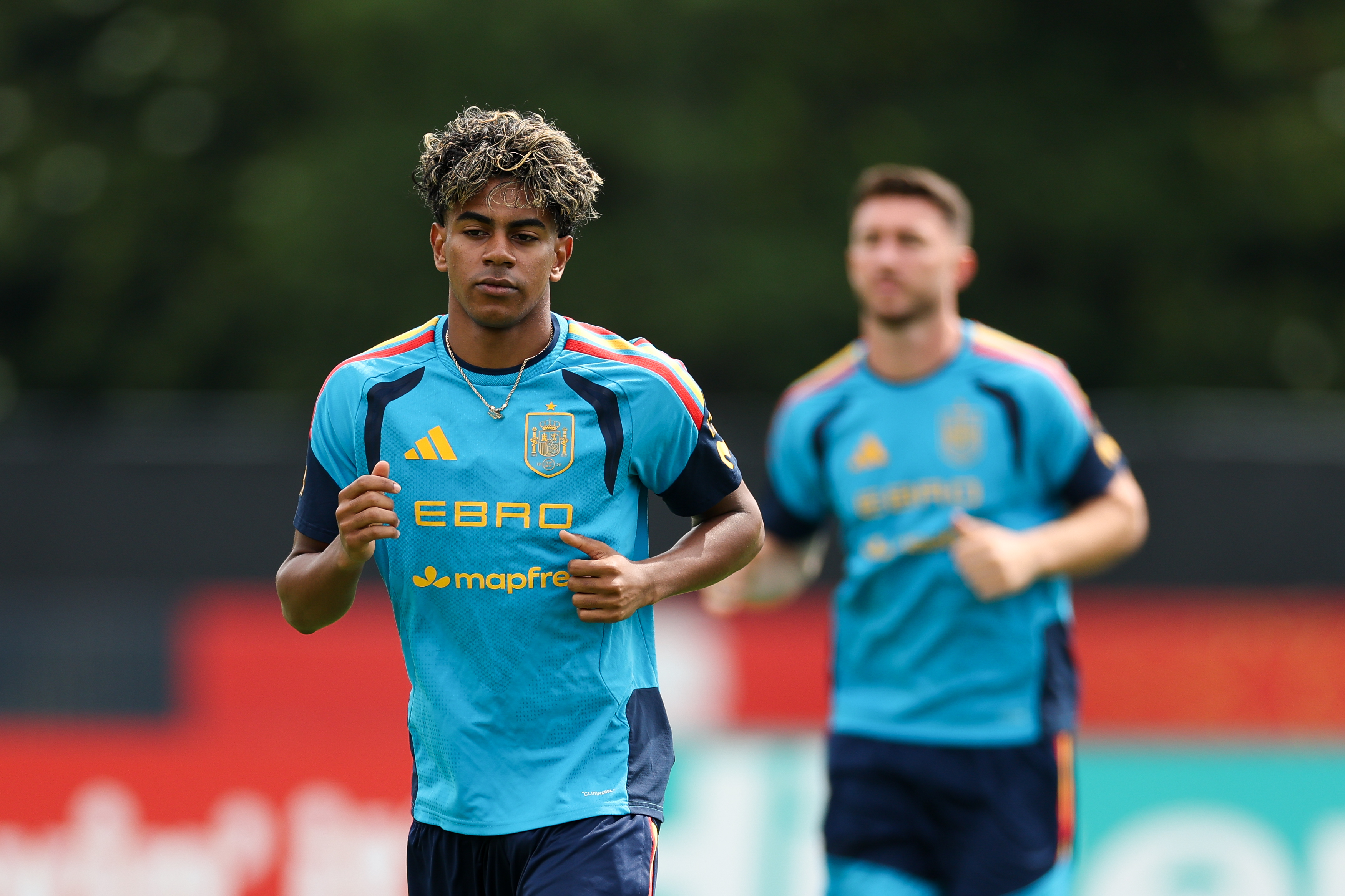 CHATTANOOGA, TENNESSEE - JUNE 16: Lamine Yamal #19 of Spain in action during the training at Baylor School on June 16, 2026 in Chattanooga, Tennessee.  (Photo by Florencia Tan Jun/Getty Images)
