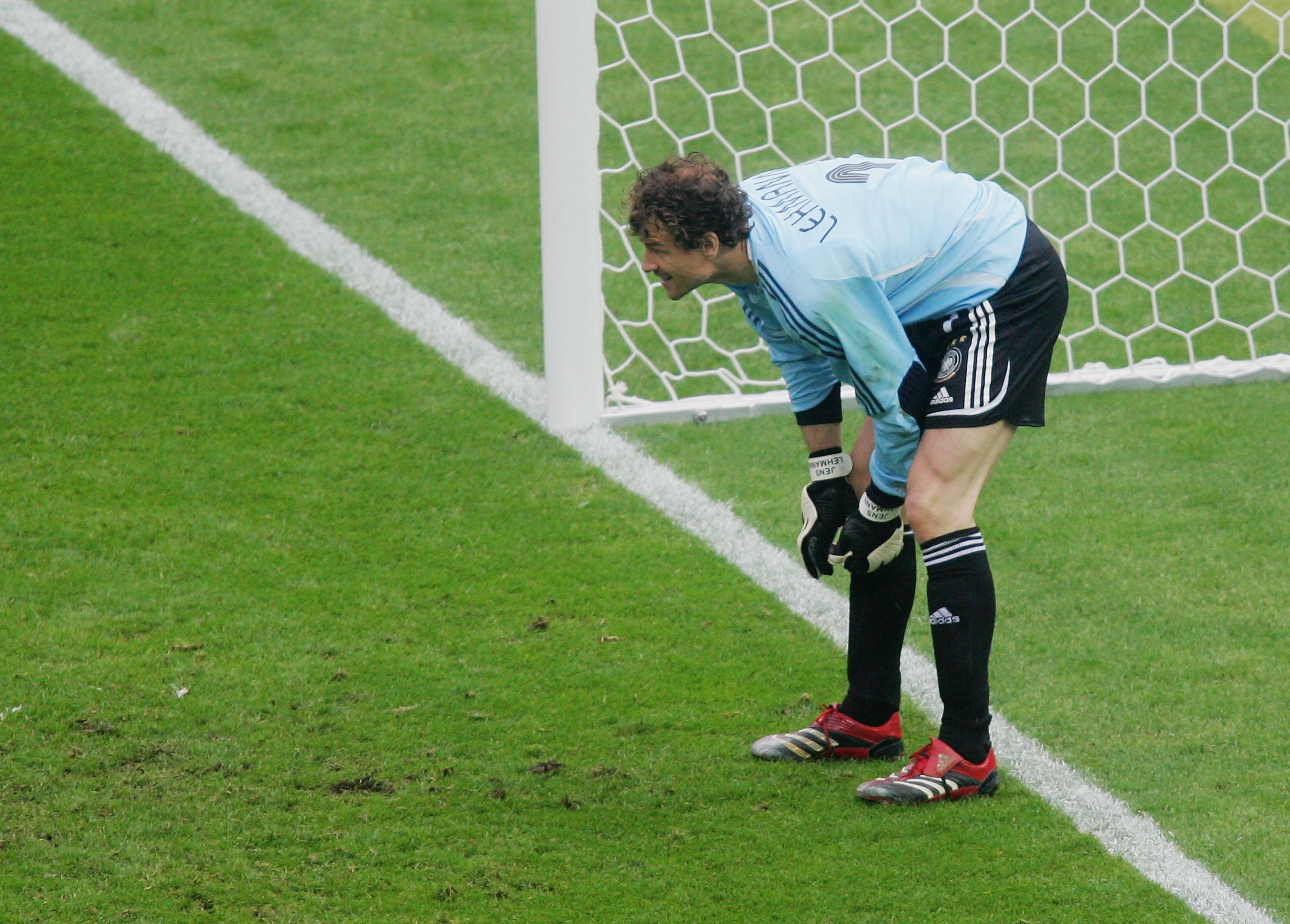 BERLIN - JUNE 30: Jens Lehmann of Germany prepares to face a penalty in a penalty shootout during the FIFA World Cup Germany 2006 Quarter-final match between Germany and Argentina played at the Olympic Stadium on June 30, 2006 in Berlin, Germany.  (Photo by Lars Baron/Bongarts/Getty Images)
