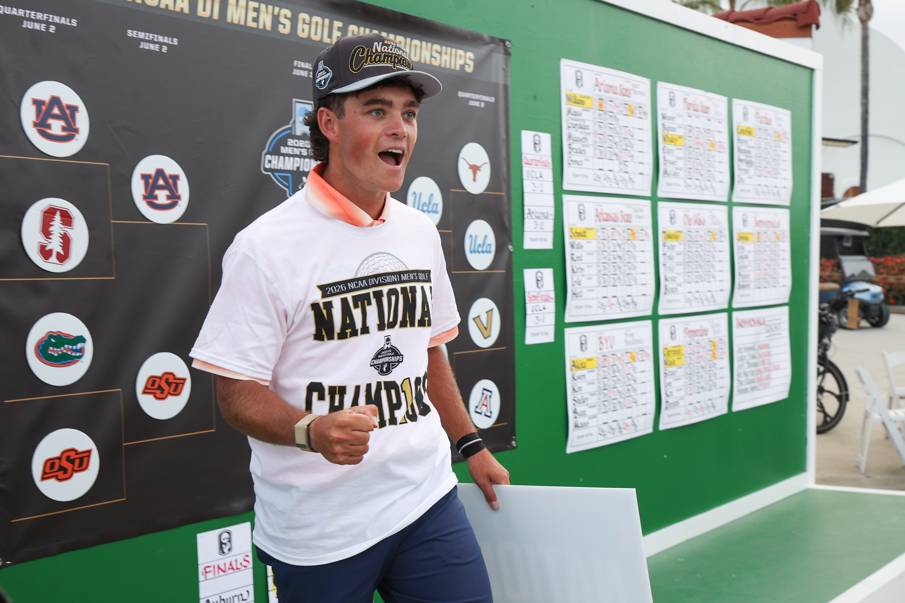 CARLSBAD, CALIFORNIA - MAY 03: Jackson Koivun of the Auburn Tigers reacts after defeating the UCLA Bruins during the Division I Men's Golf Championship held at Omni La Costa Resort & Spa on May 03, 2026 in Carlsbad, California. (Photo by Tanner Pearson/NCAA Photos via Getty Images)
