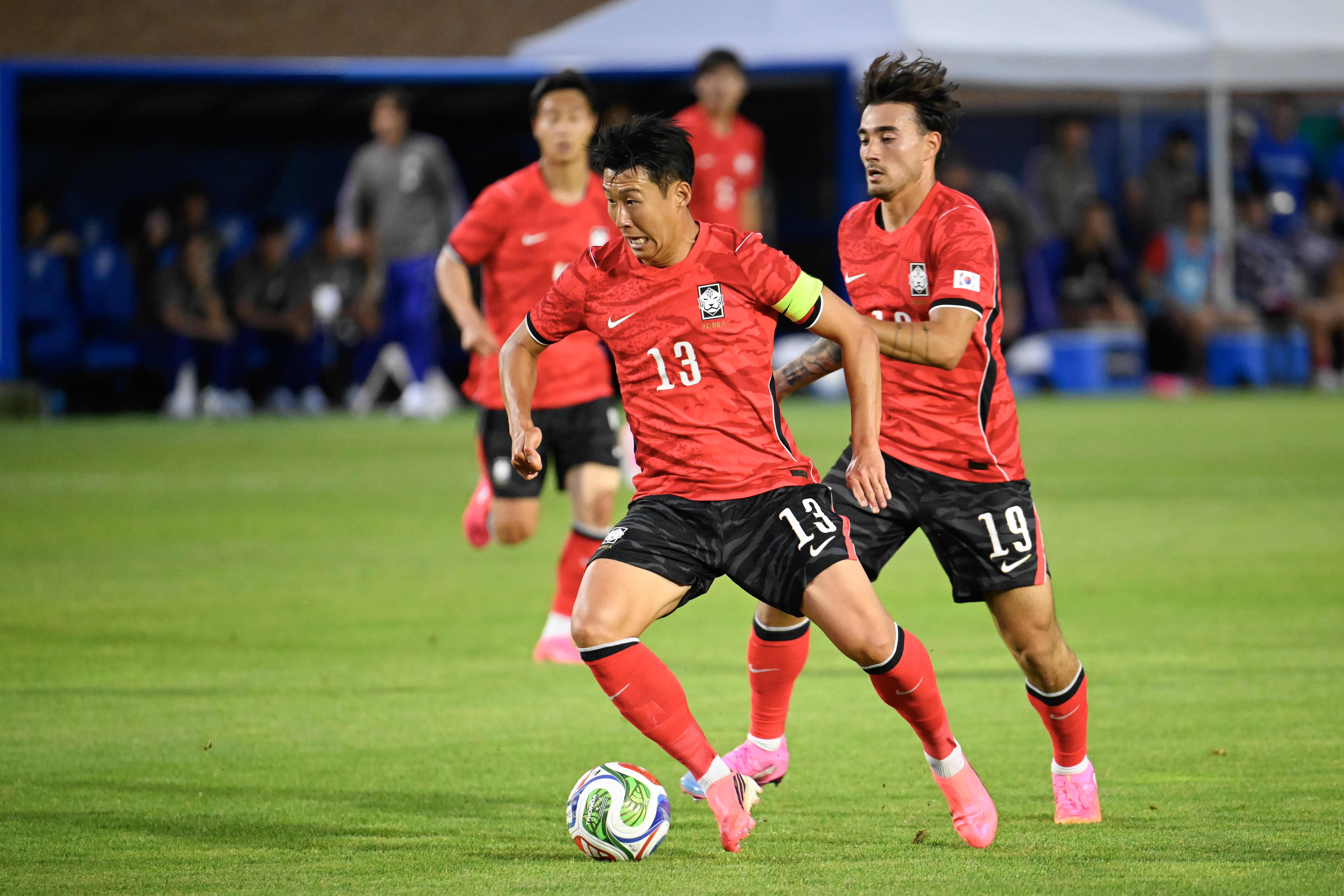PROVO, UTAH - JUNE 03: Son Heung-Min #13 of Korea Republic in action during the second half of the international friendly match between Korea Republic and El Salvador at The Stadium at South Field on June 03, 2026 in Provo, Utah. (Photo by Alex Goodlett/Getty Images)