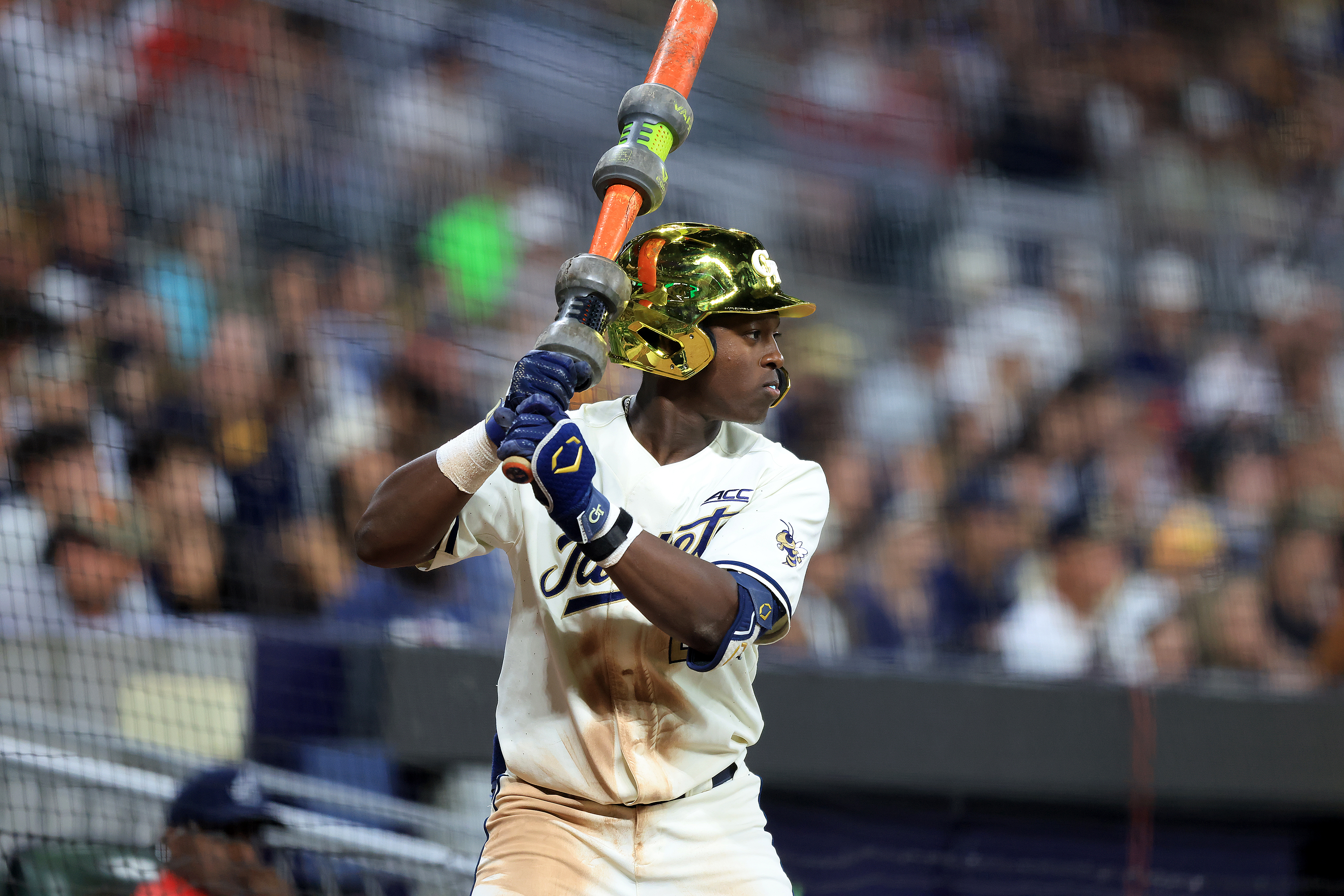 ATLANTA, GA - APRIL 21: Vahn Lackey (25) of the Georgia Tech Yellow Jackets in the on-deck circle during the Tuesday evening men's college baseball game between the Georgia Bulldogs and the Georgia Tech Yellow Jackets on April 21, 2026 at Truist Park in Atlanta, GA.  (Photo by David J. Griffin/Icon Sportswire via Getty Images)